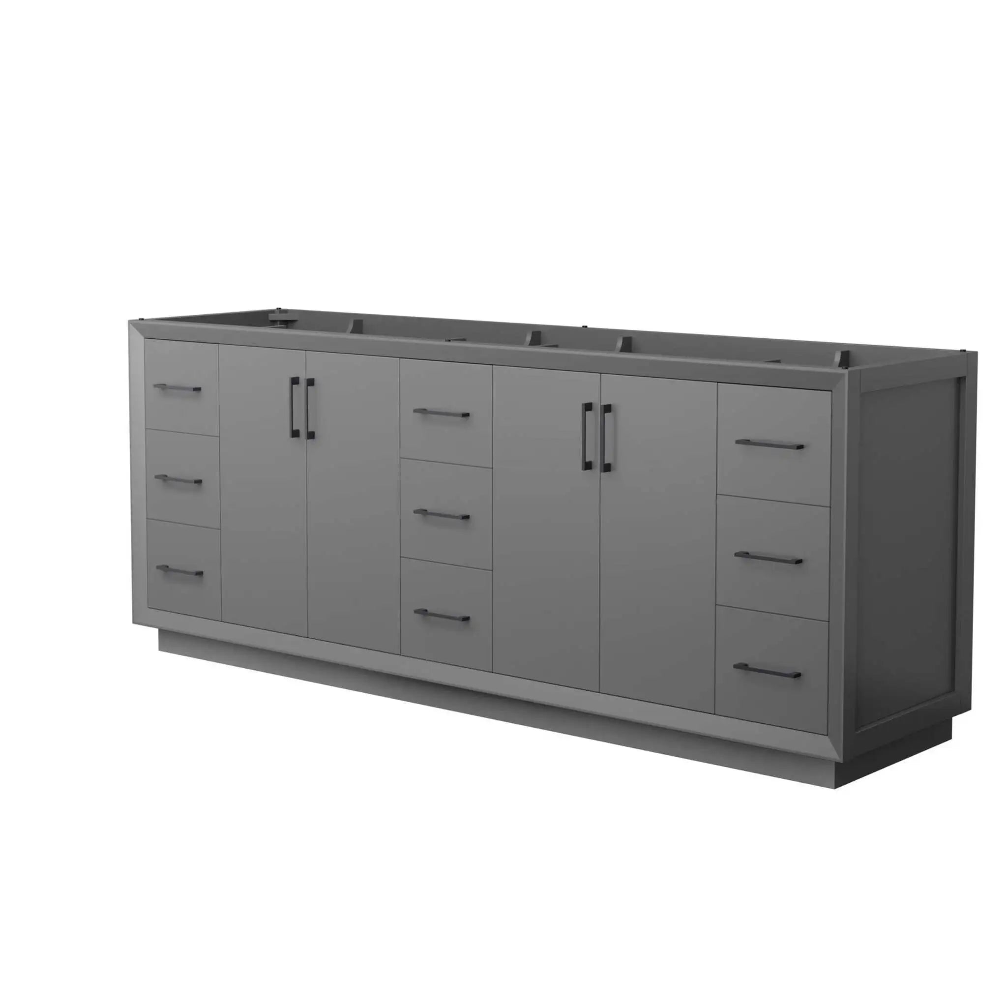 84" Strada Double Bathroom Vanity in Dark Gray with Matte Black Trim by Wyndham