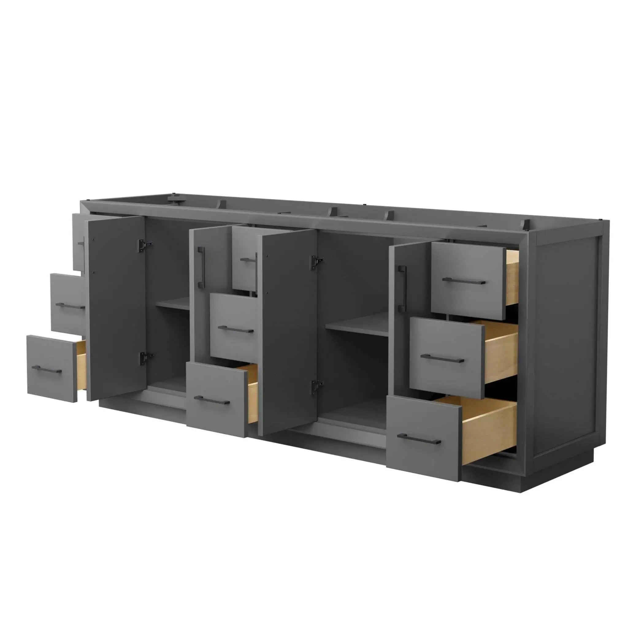 84" Strada Double Bathroom Vanity in Dark Gray with Matte Black Trim by Wyndham