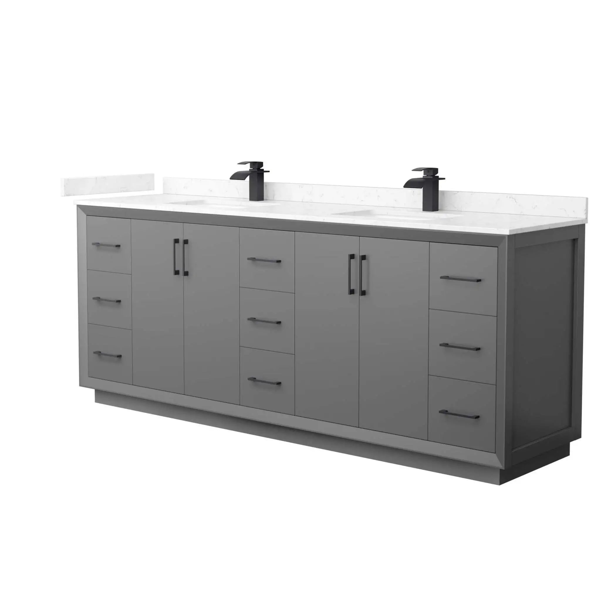 84" Strada Double Bathroom Vanity in Dark Gray with Matte Black Trim by Wyndham