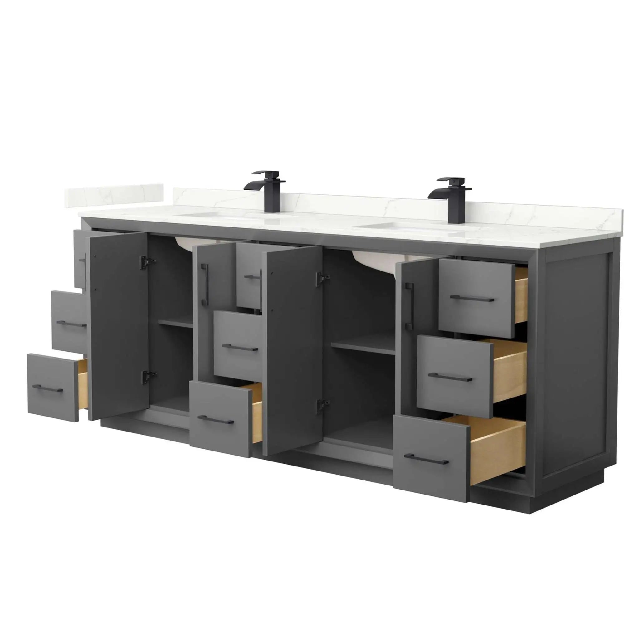 84" Strada Double Bathroom Vanity in Dark Gray with Matte Black Trim by Wyndham