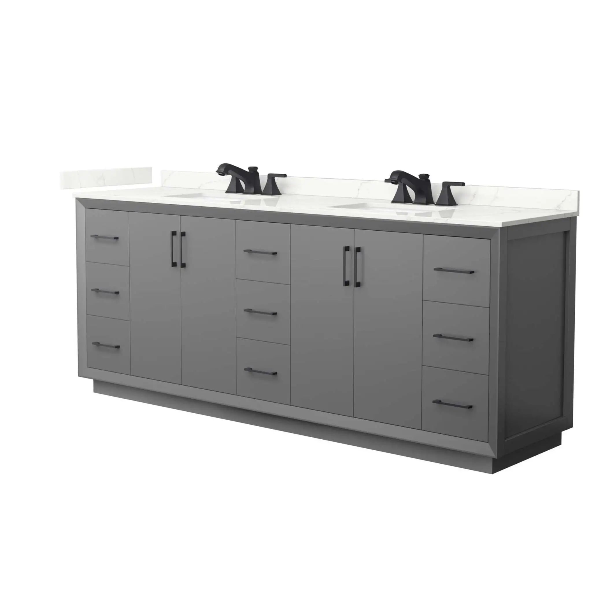 84" Strada Double Bathroom Vanity in Dark Gray with Matte Black Trim by Wyndham