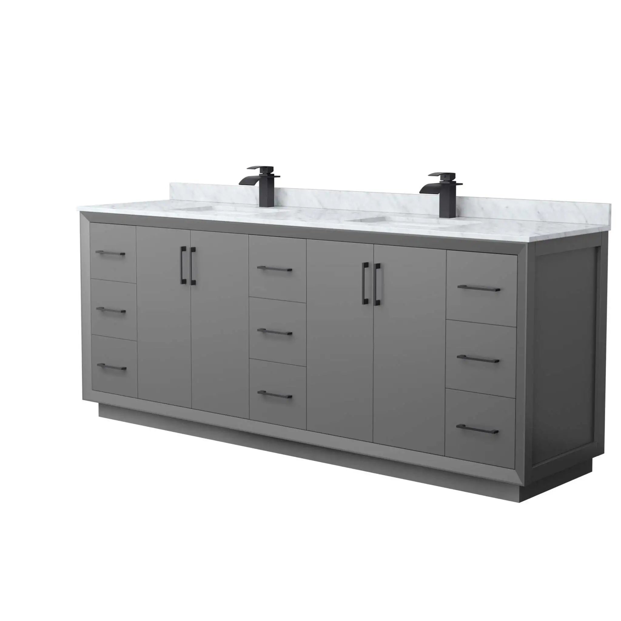 84" Strada Double Bathroom Vanity in Dark Gray with Matte Black Trim by Wyndham