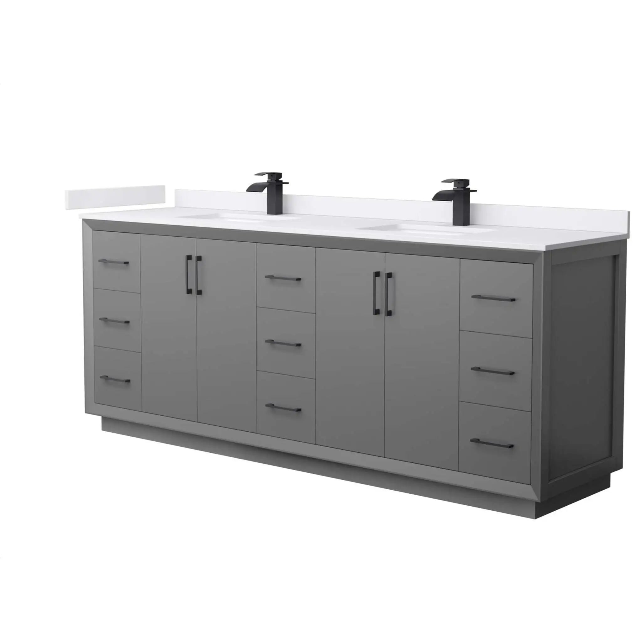 84" Strada Double Bathroom Vanity in Dark Gray with Matte Black Trim by Wyndham