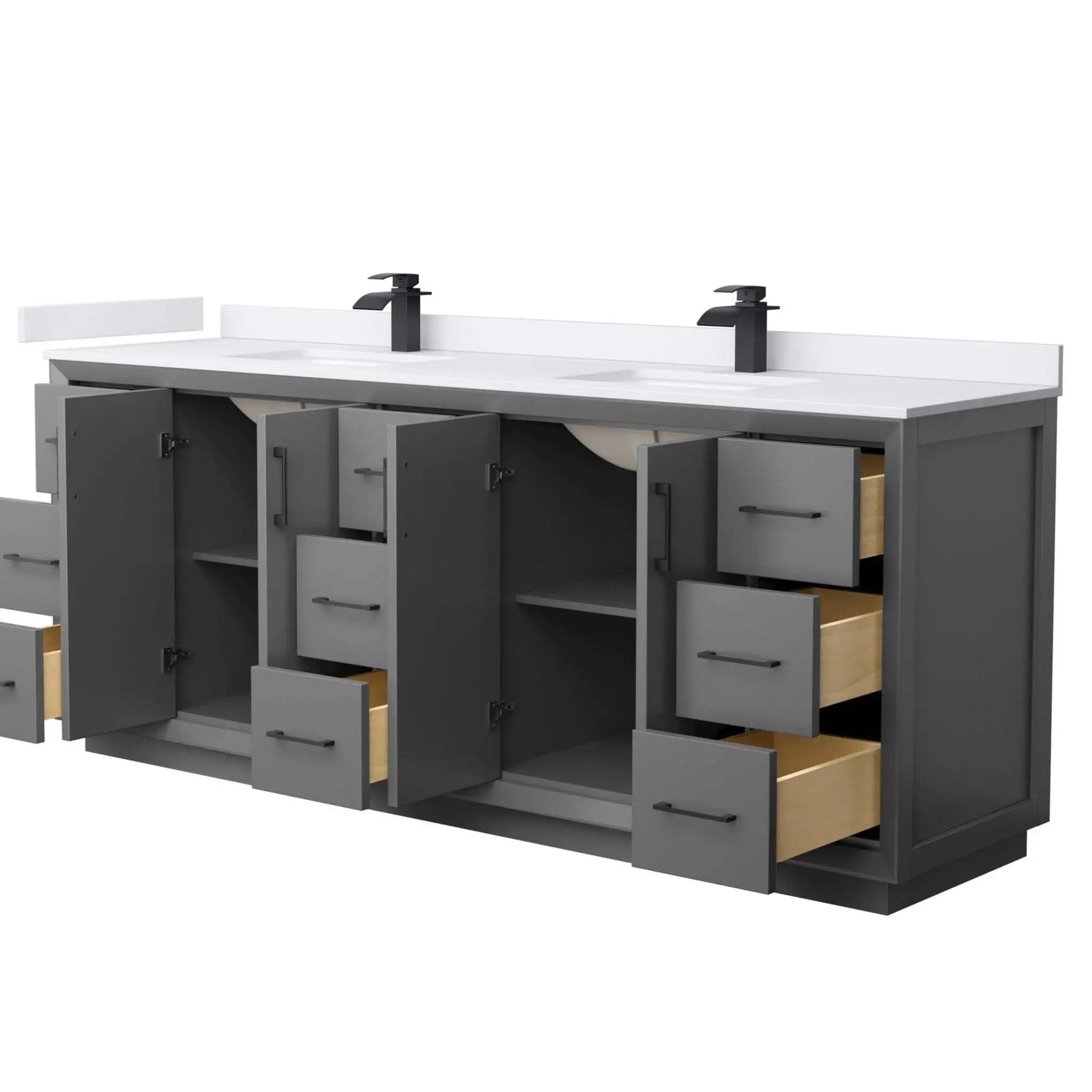 84" Strada Double Bathroom Vanity in Dark Gray with Matte Black Trim by Wyndham