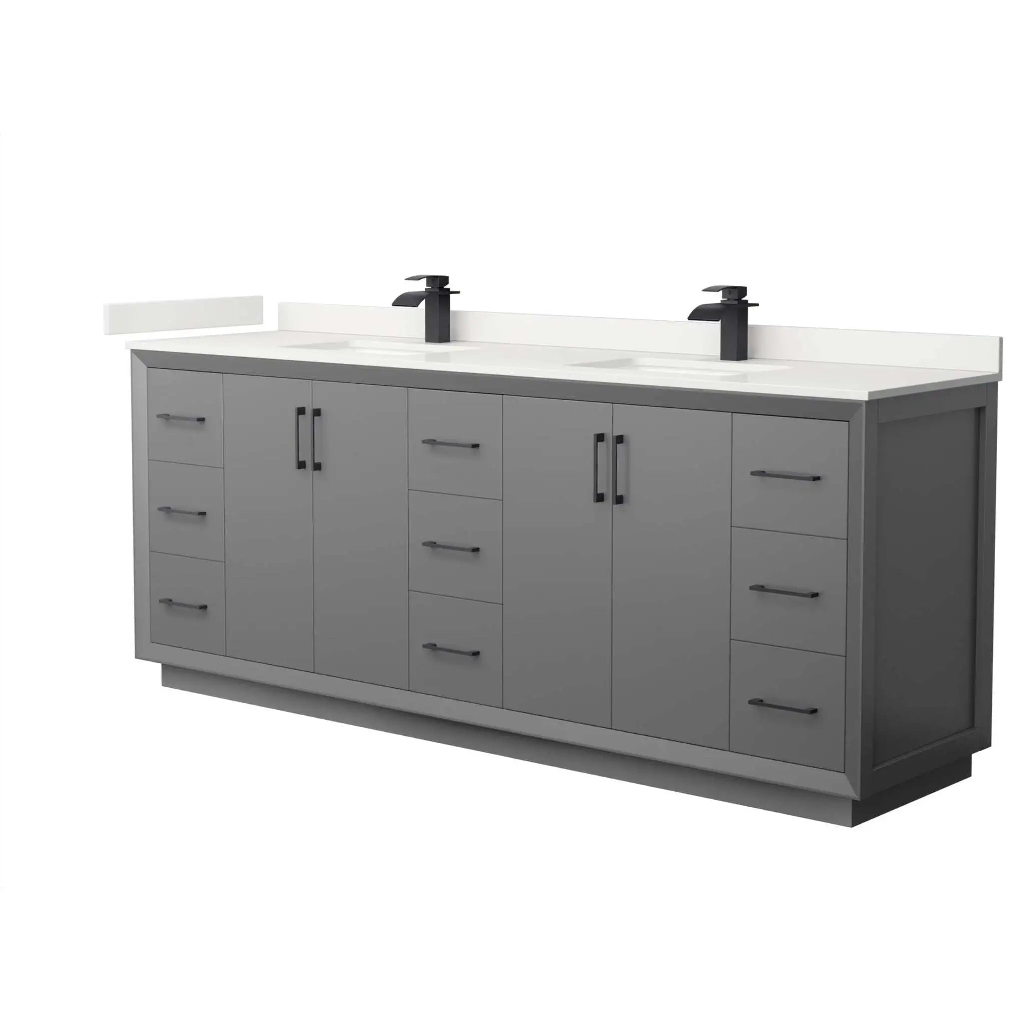 84" Strada Double Bathroom Vanity in Dark Gray with Matte Black Trim by Wyndham