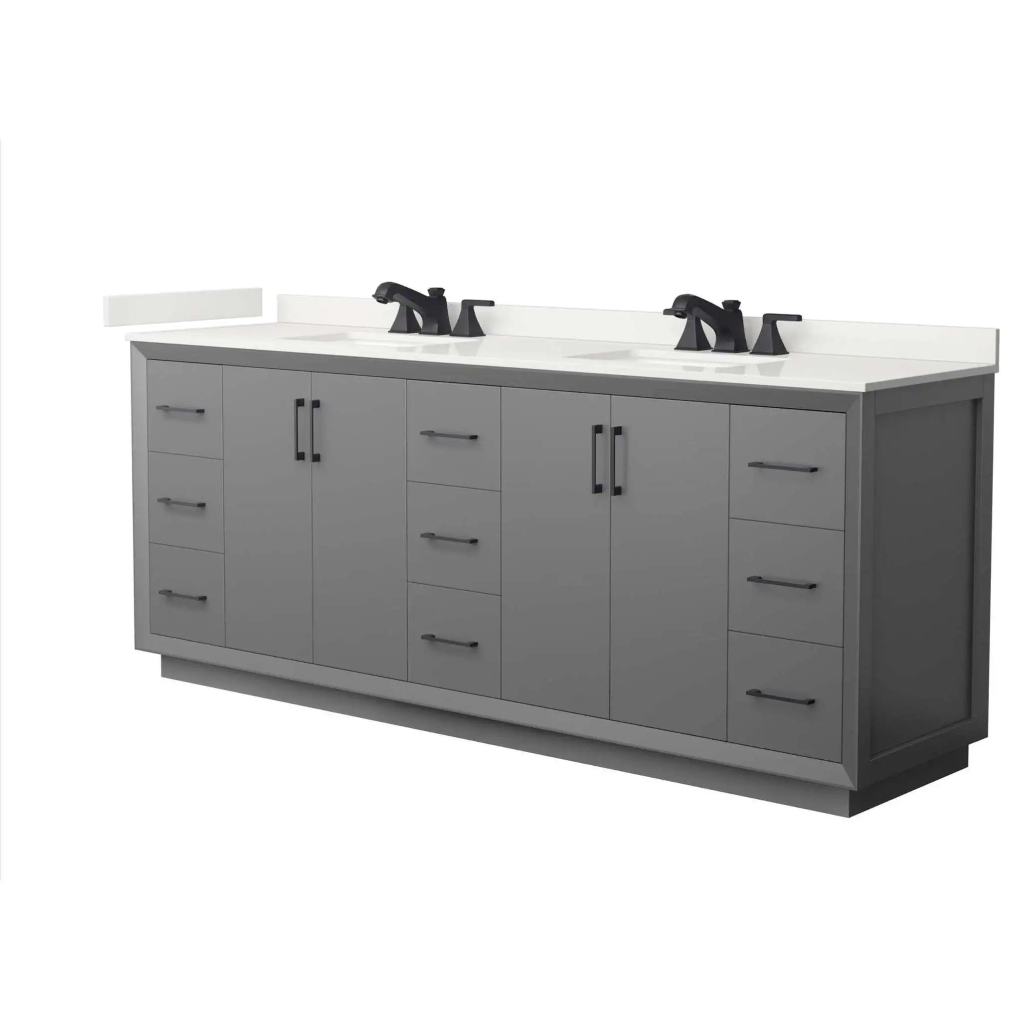 84" Strada Double Bathroom Vanity in Dark Gray with Matte Black Trim by Wyndham