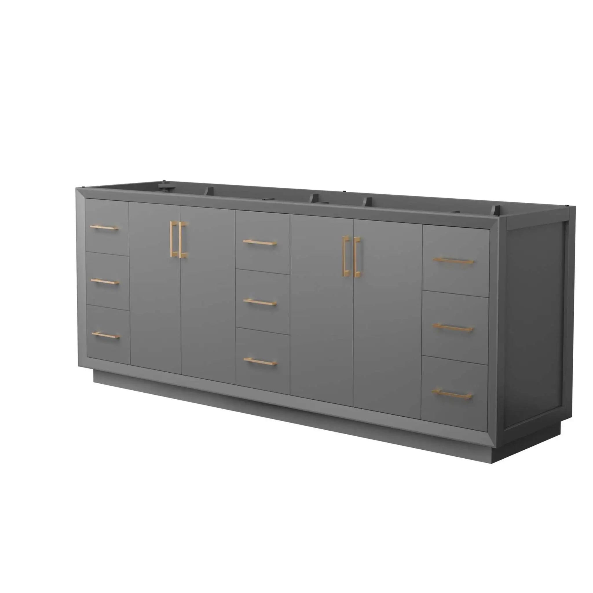 84" Strada Double Bathroom Vanity in Dark Gray with Satin Bronze Trim by Wyndham