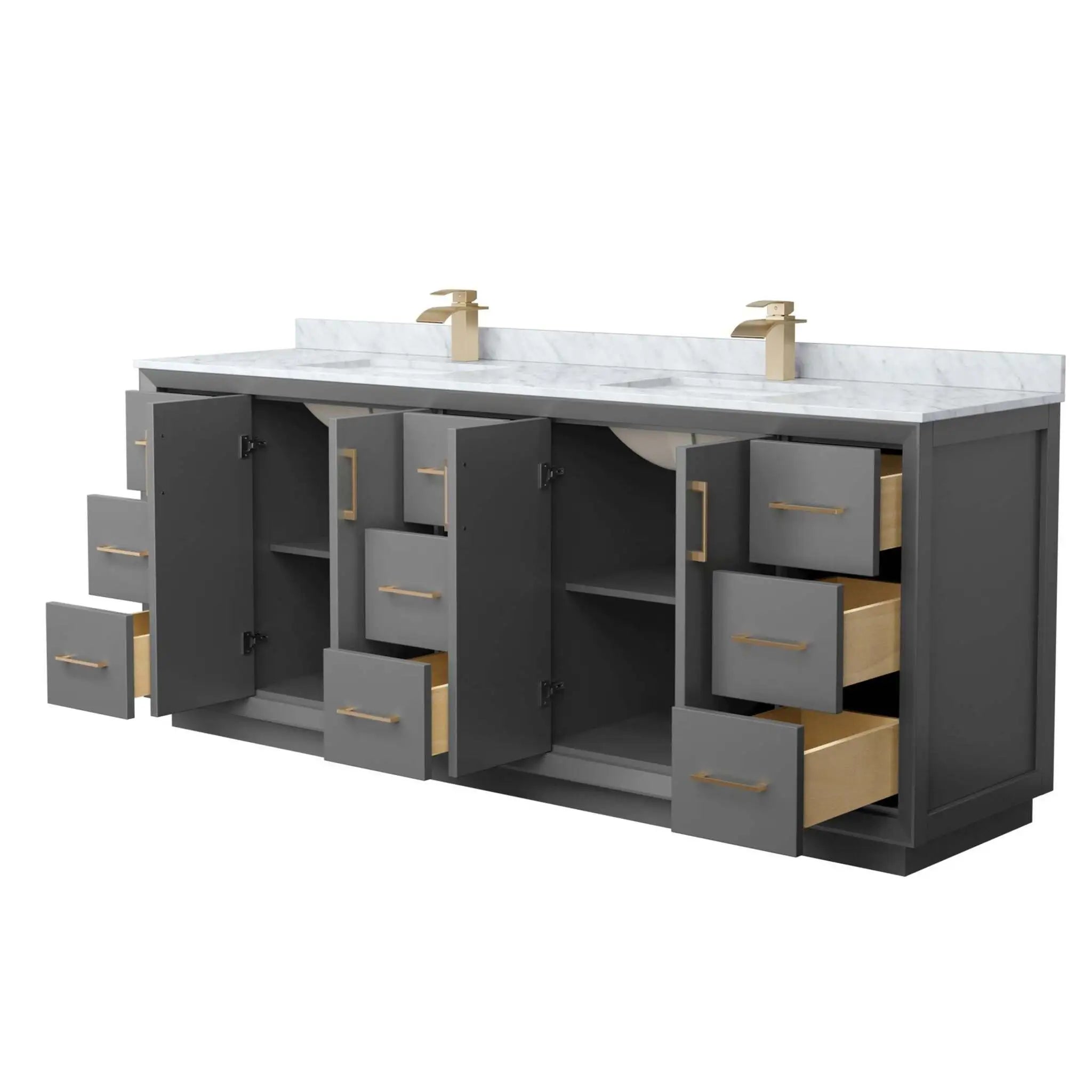 84" Strada Double Bathroom Vanity in Dark Gray with Satin Bronze Trim by Wyndham
