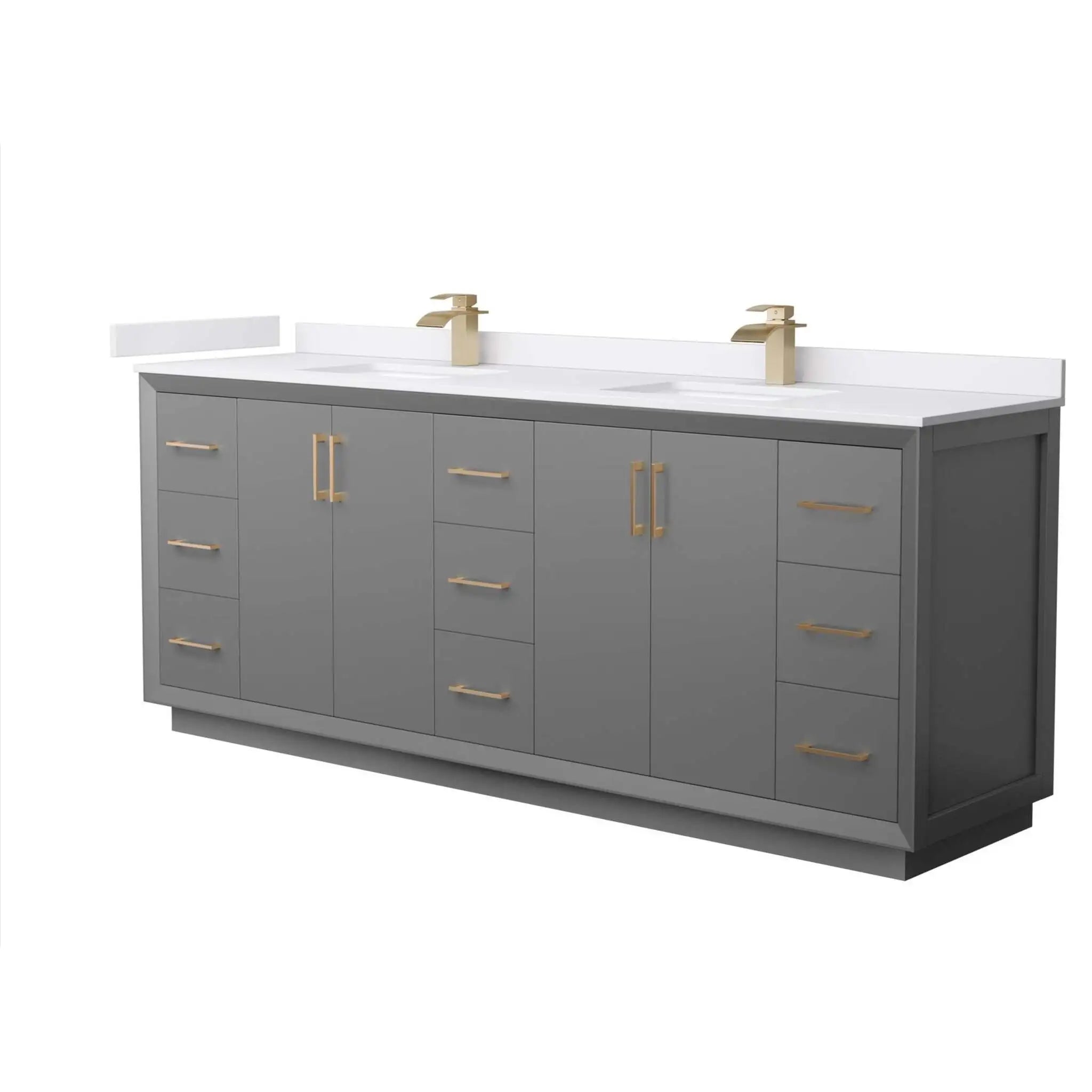 84" Strada Double Bathroom Vanity in Dark Gray with Satin Bronze Trim by Wyndham