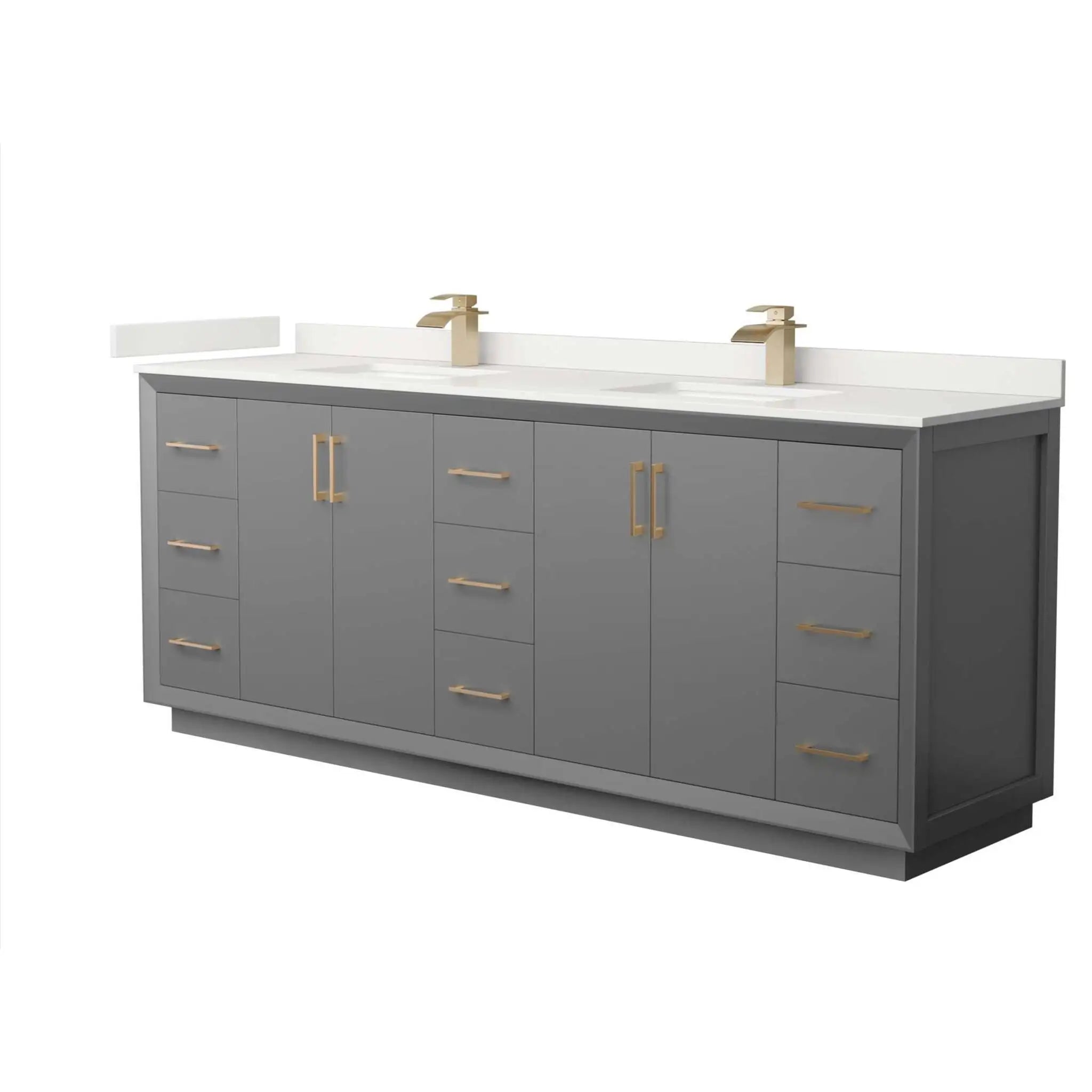 84" Strada Double Bathroom Vanity in Dark Gray with Satin Bronze Trim by Wyndham