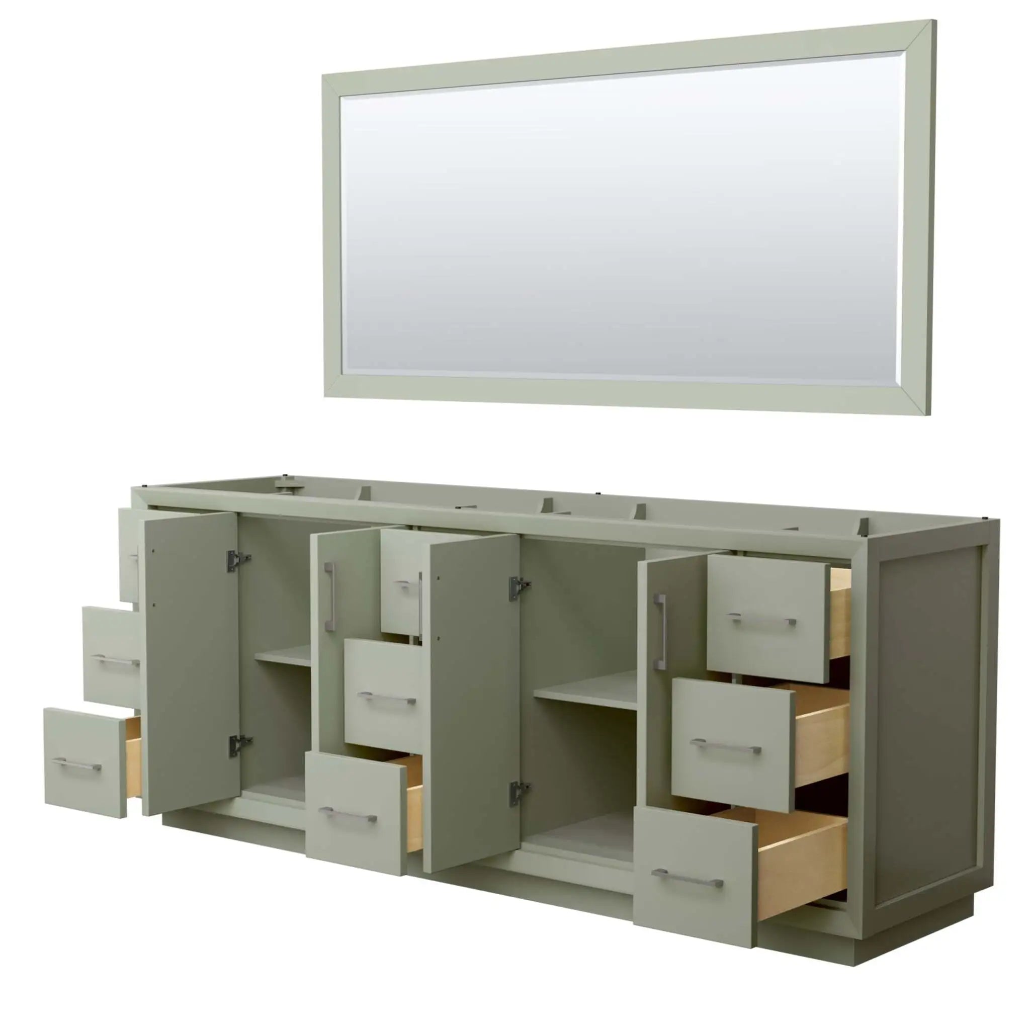 84" Strada Double Bathroom Vanity in Light Green with Brushed Nickel Trim & 70" Mirror by Wyndham
