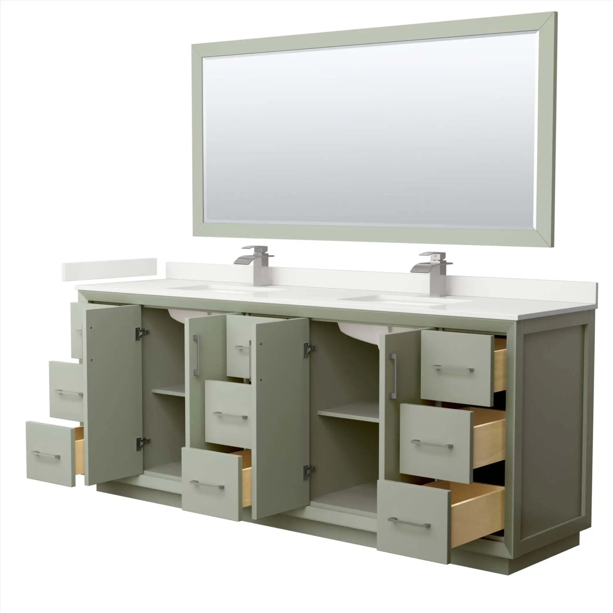 84" Strada Double Bathroom Vanity in Light Green with Brushed Nickel Trim & 70" Mirror by Wyndham