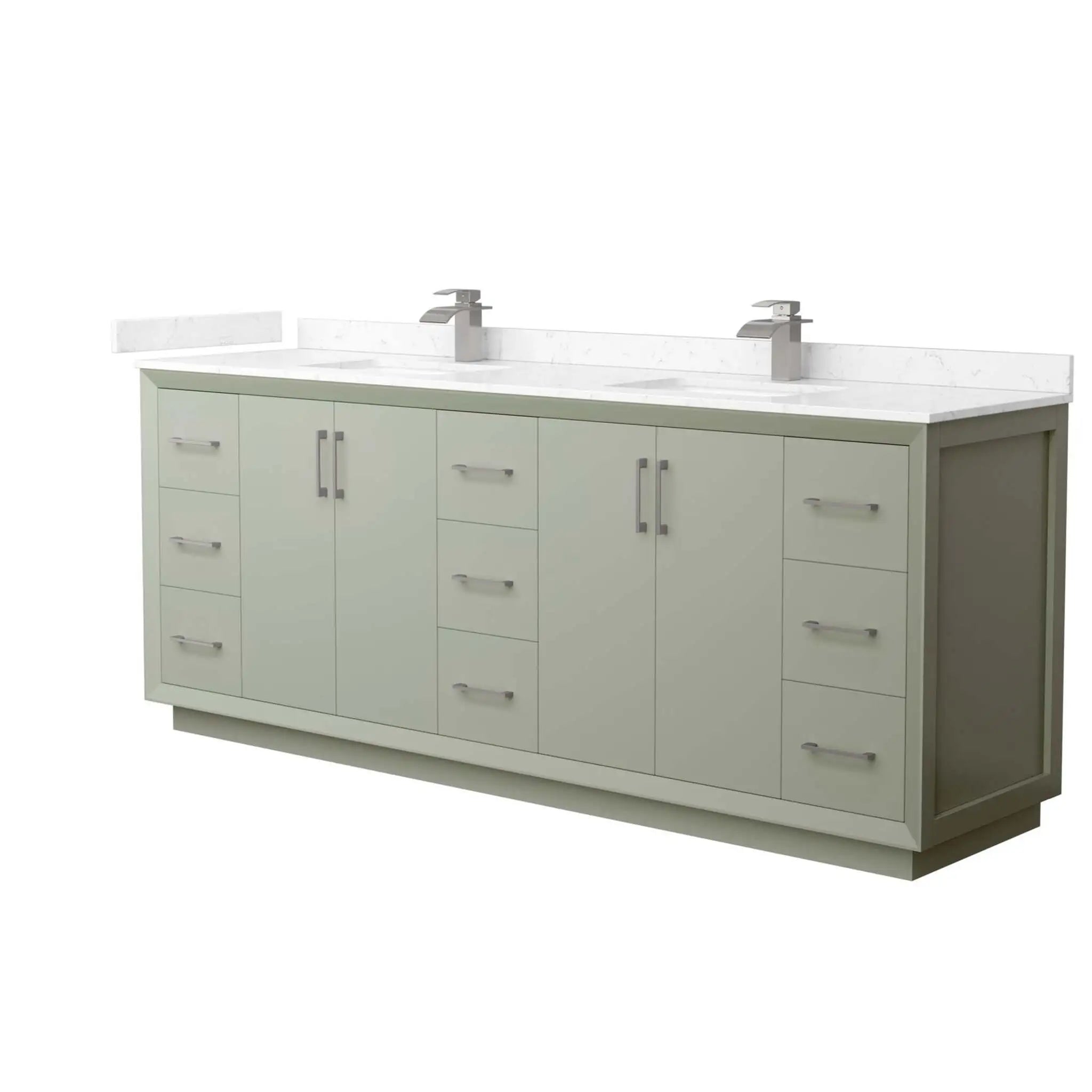 84" Strada Double Bathroom Vanity in Light Green with Brushed Nickel Trim by Wyndham