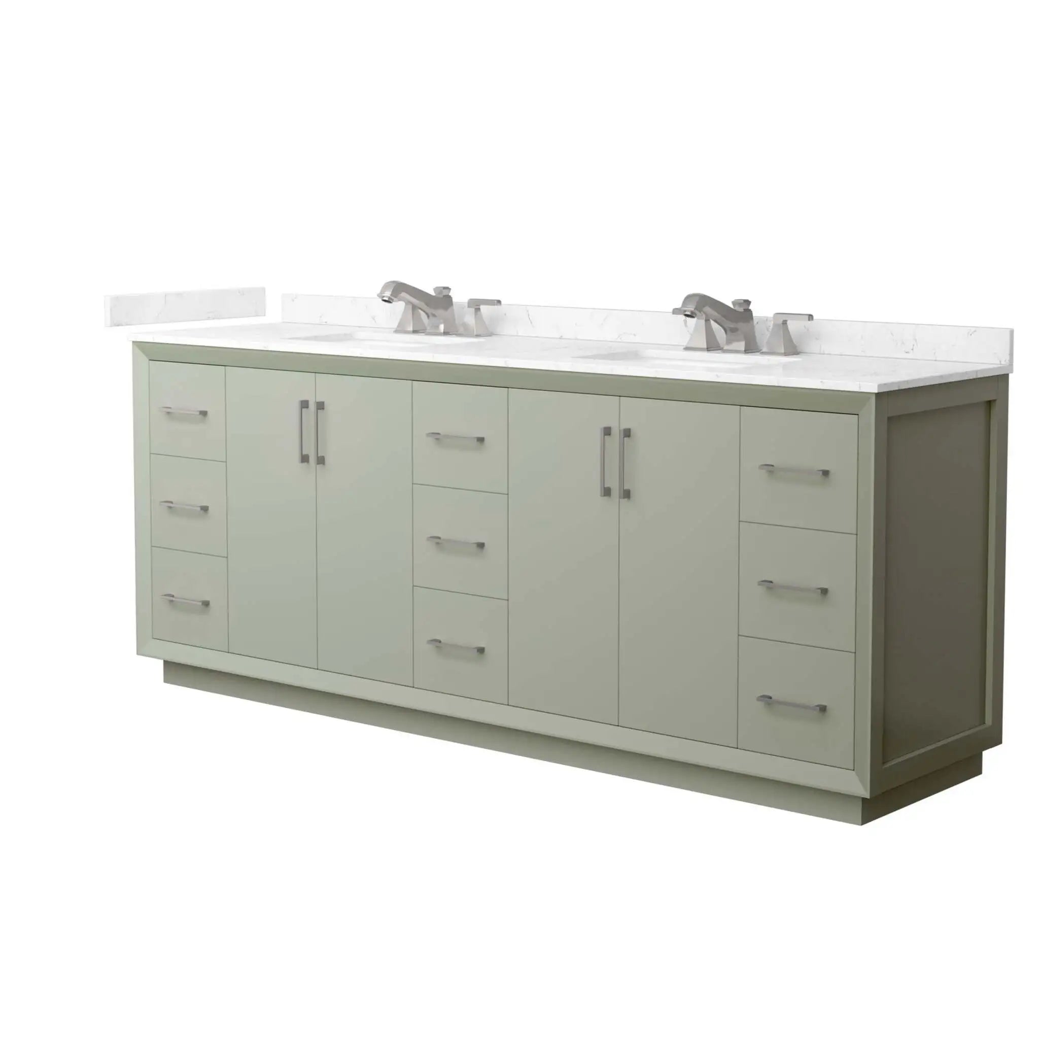 84" Strada Double Bathroom Vanity in Light Green with Brushed Nickel Trim by Wyndham