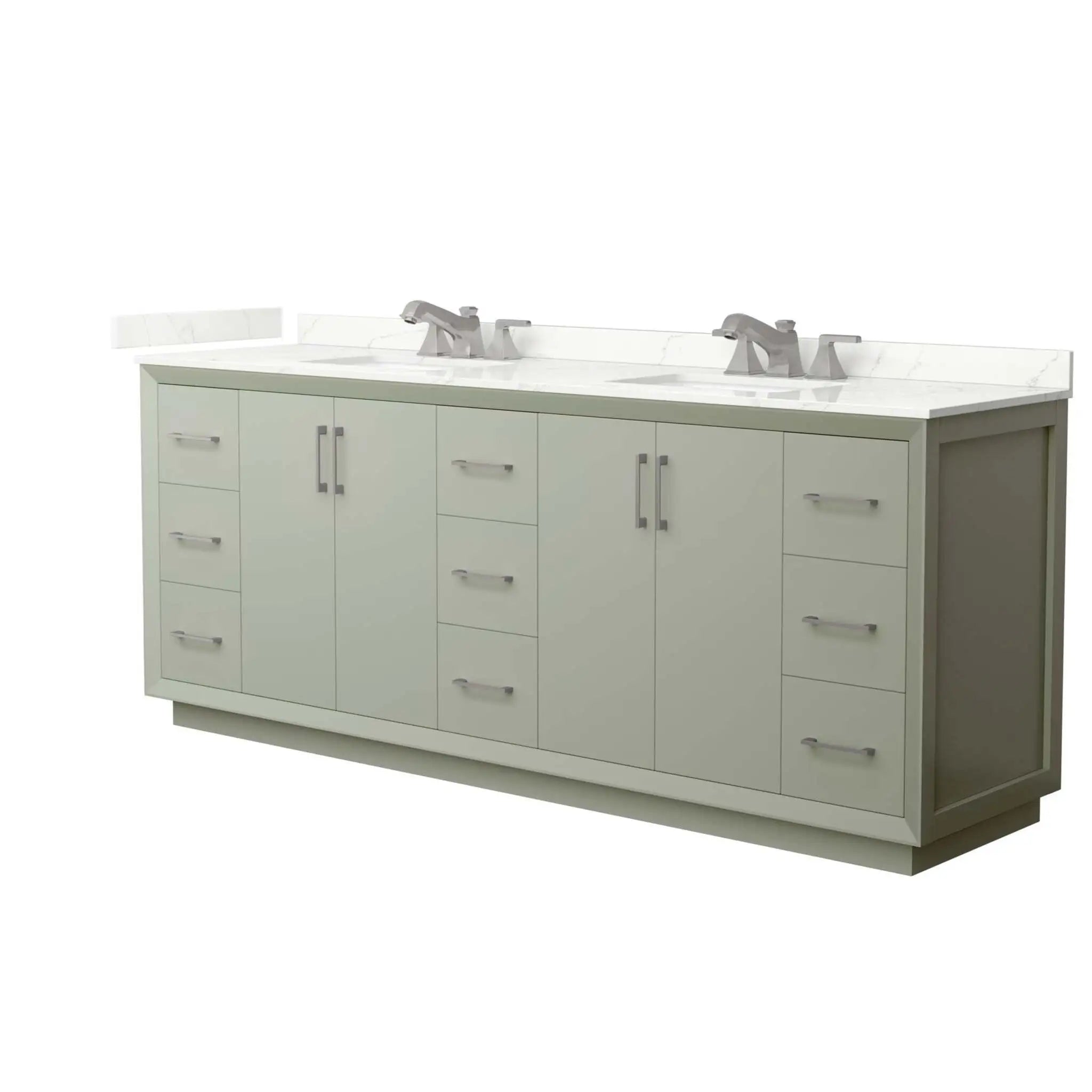 84" Strada Double Bathroom Vanity in Light Green with Brushed Nickel Trim by Wyndham