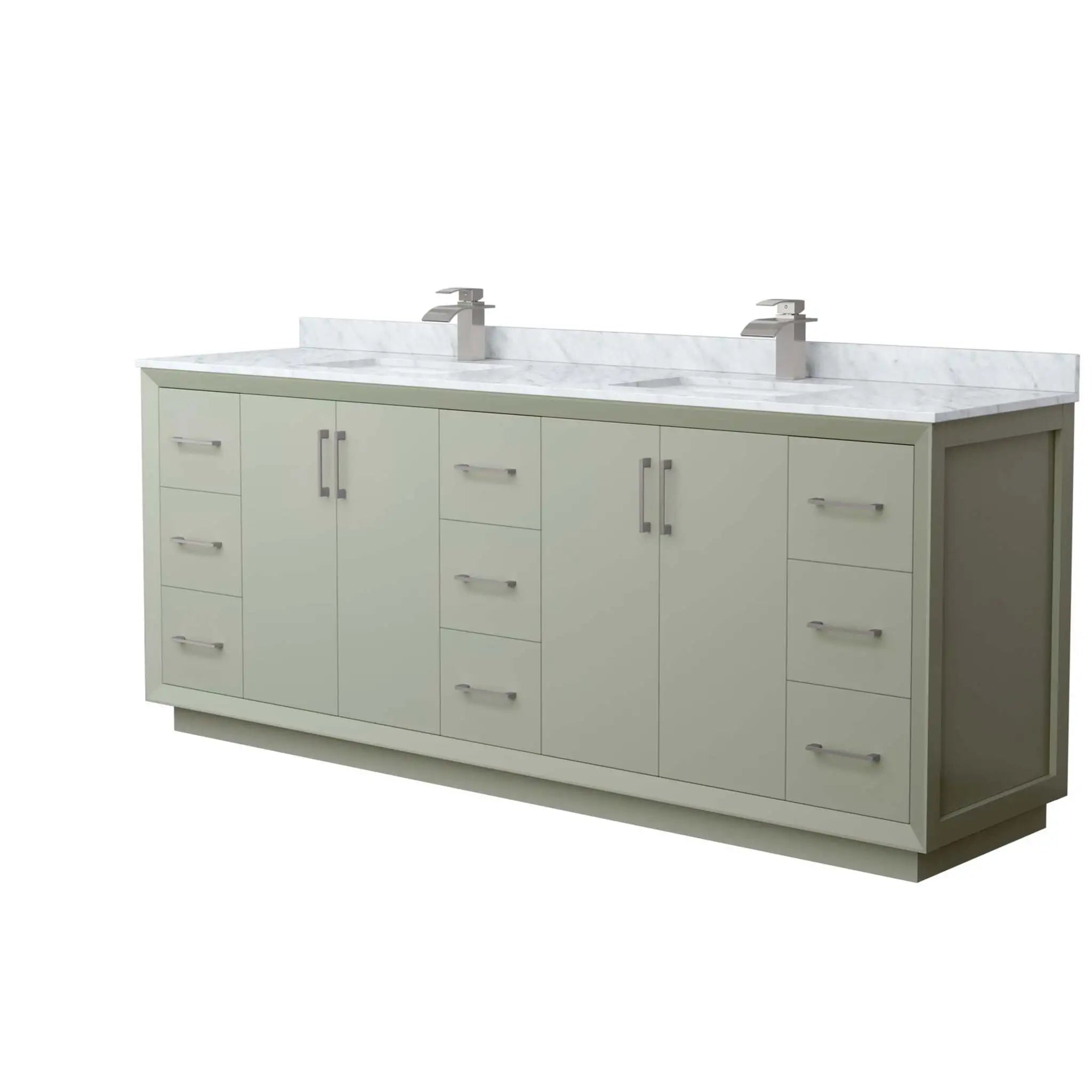 84" Strada Double Bathroom Vanity in Light Green with Brushed Nickel Trim by Wyndham