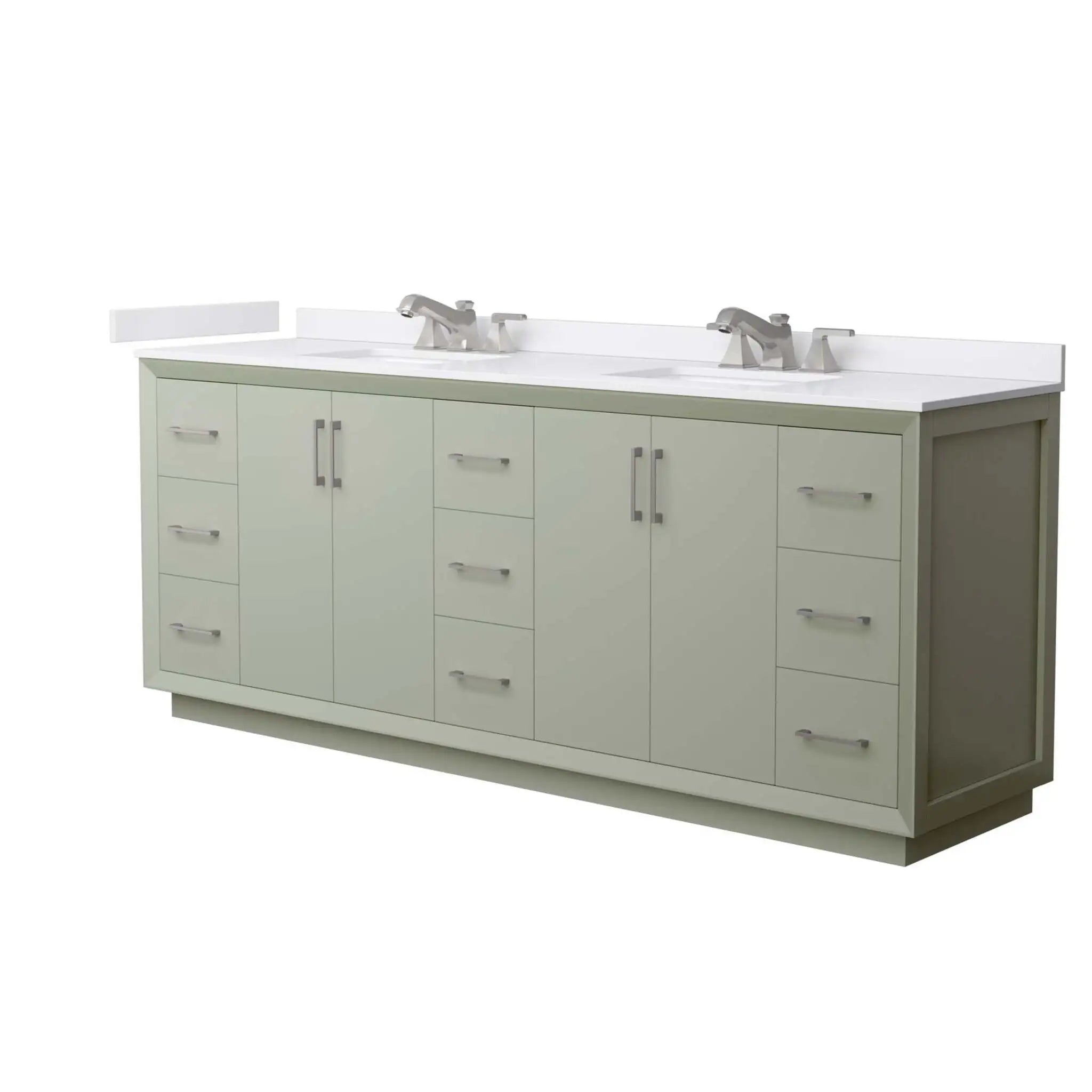 84" Strada Double Bathroom Vanity in Light Green with Brushed Nickel Trim by Wyndham
