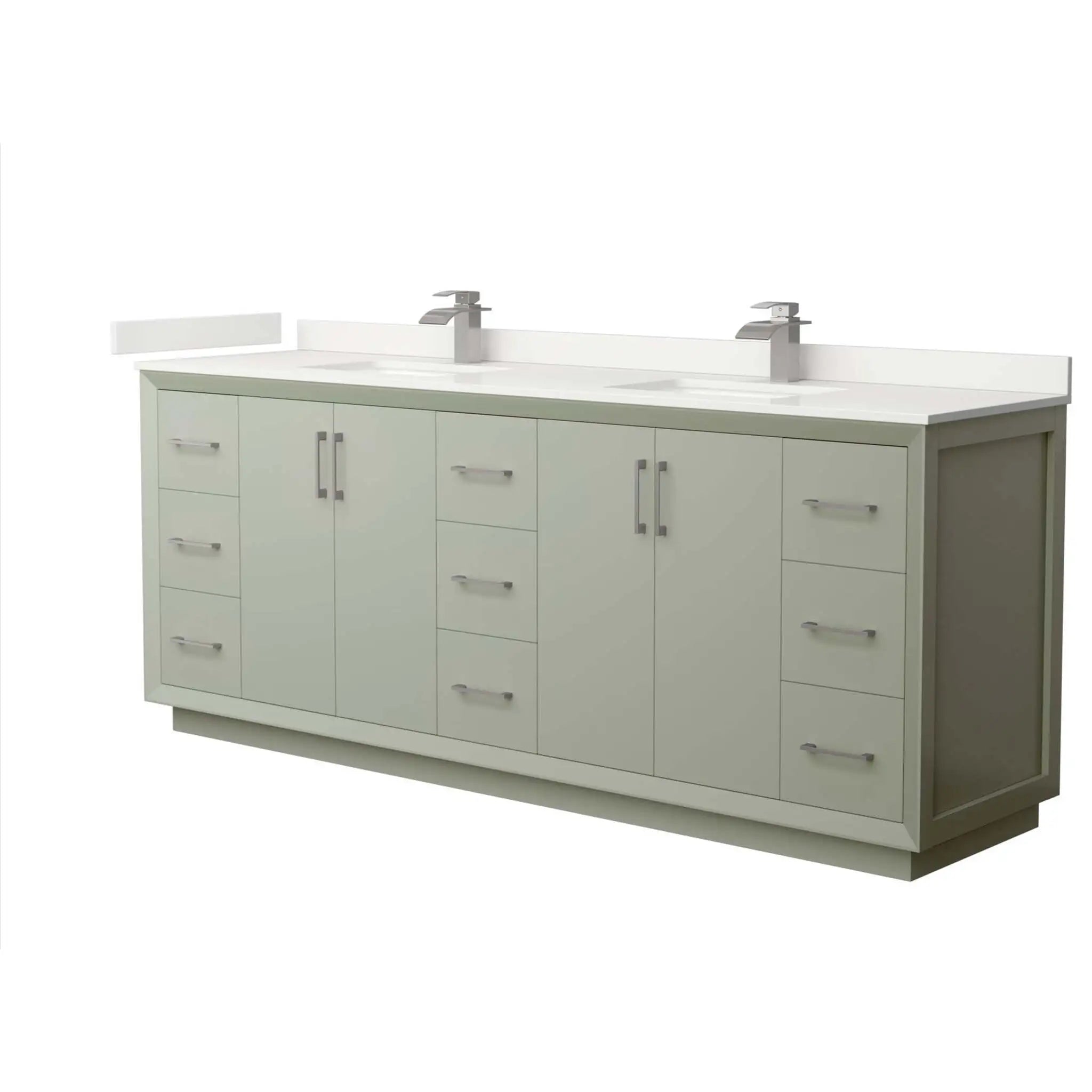 84" Strada Double Bathroom Vanity in Light Green with Brushed Nickel Trim by Wyndham