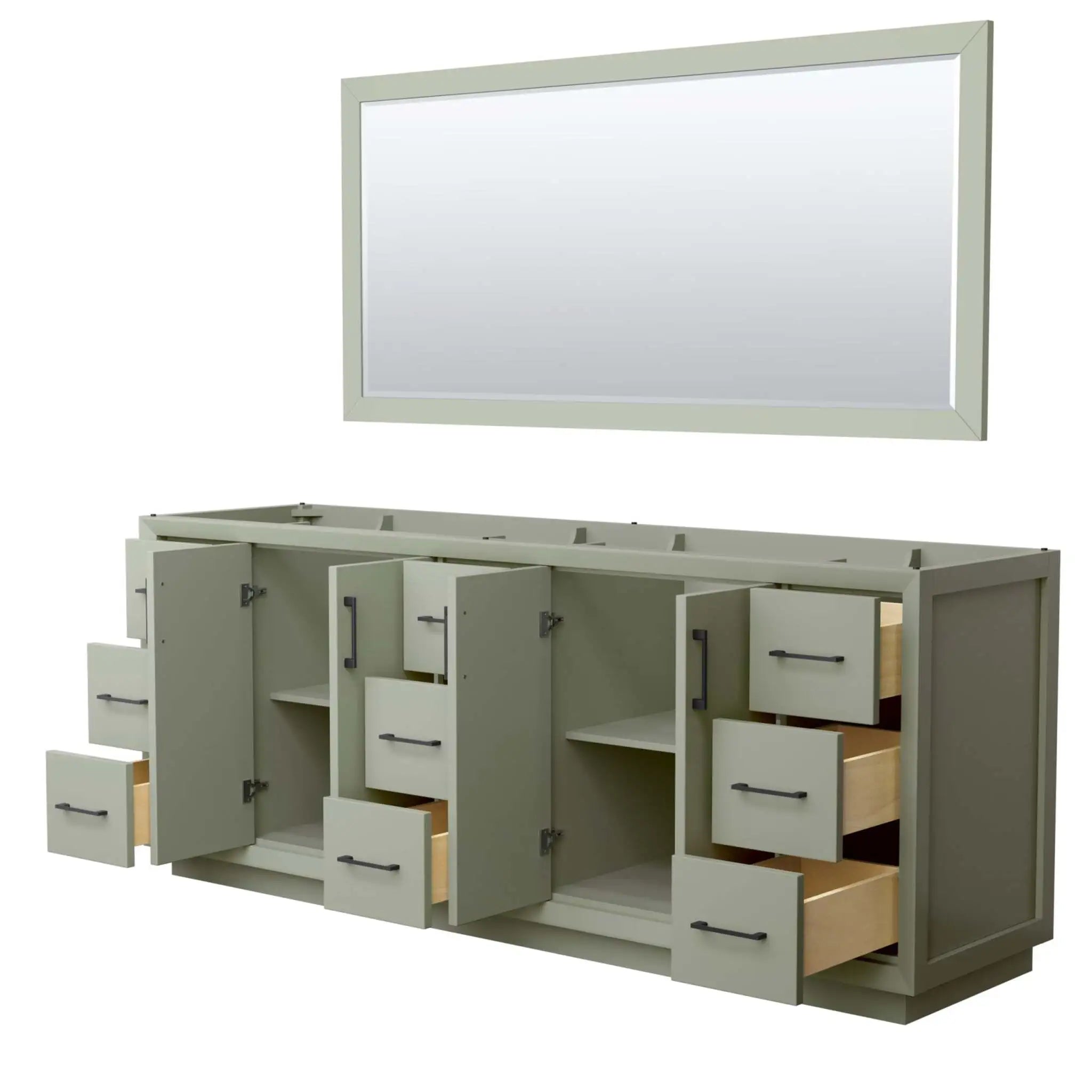 84" Strada Double Bathroom Vanity in Light Green with Matte Black Trim & 70" Mirror by Wyndham