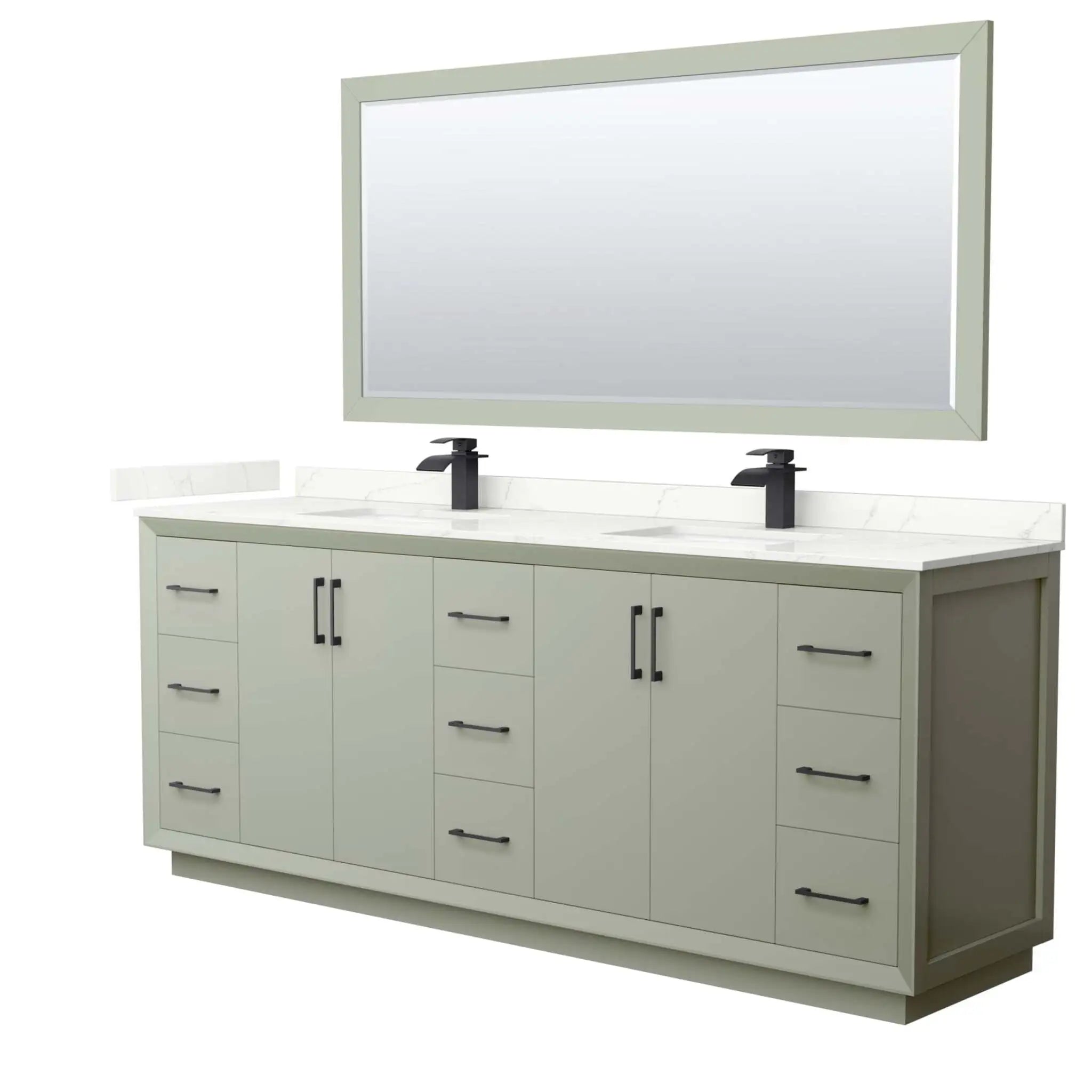 84" Strada Double Bathroom Vanity in Light Green with Matte Black Trim & 70" Mirror by Wyndham