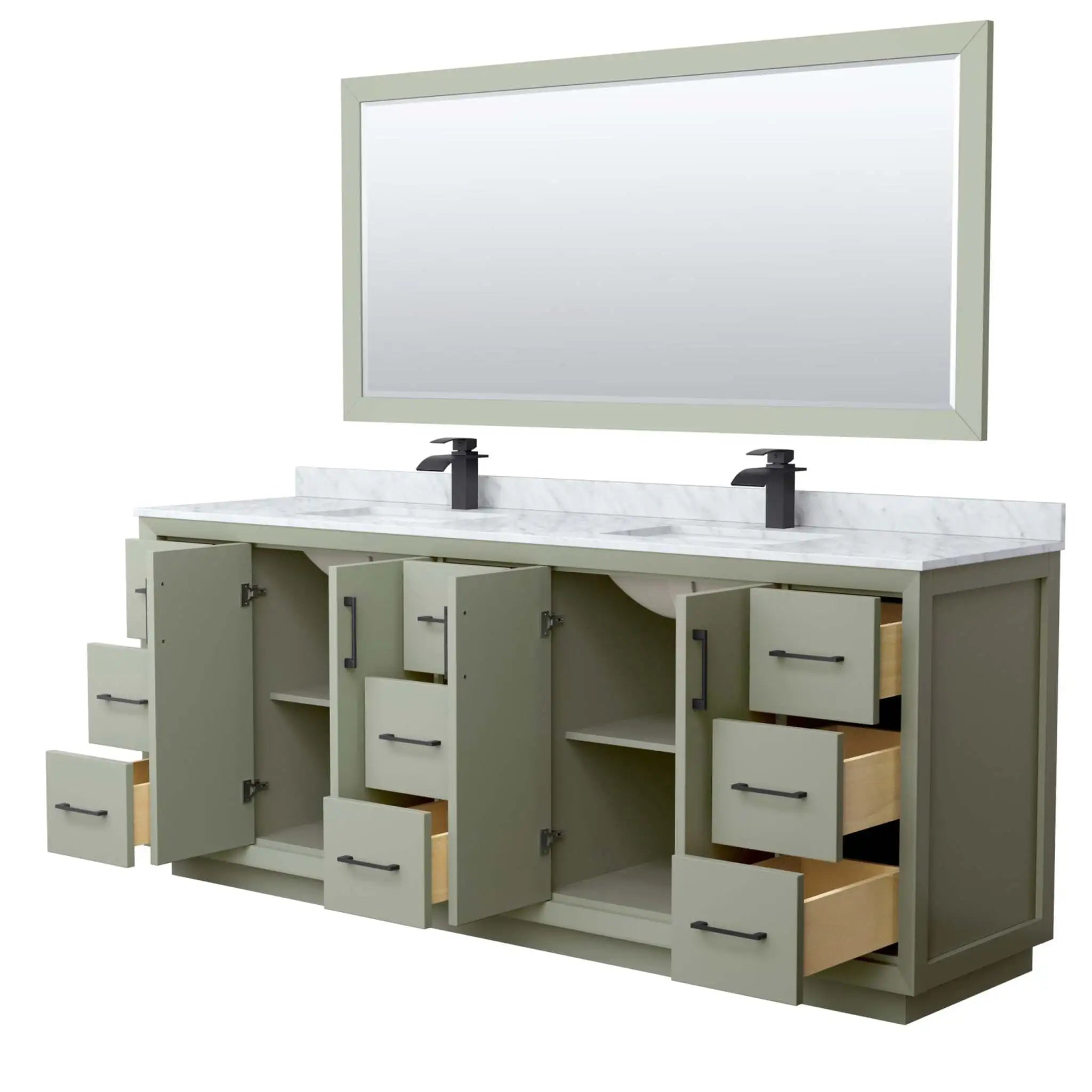 84" Strada Double Bathroom Vanity in Light Green with Matte Black Trim & 70" Mirror by Wyndham