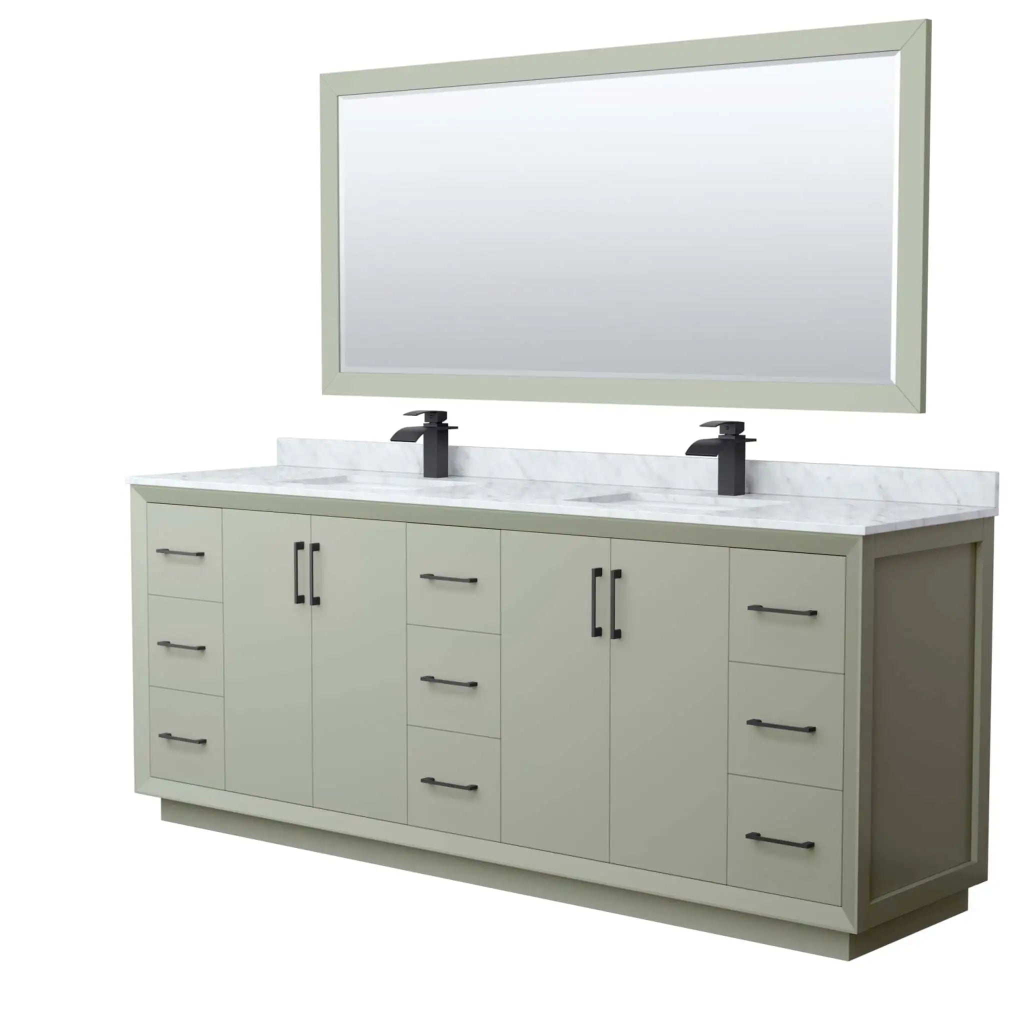 84" Strada Double Bathroom Vanity in Light Green with Matte Black Trim & 70" Mirror by Wyndham