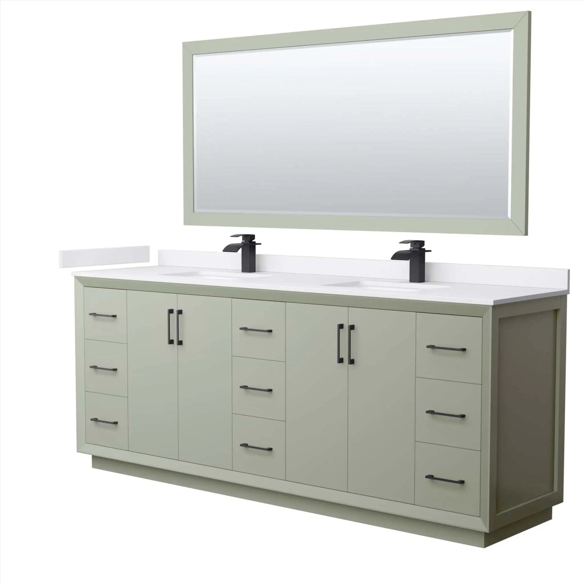 84" Strada Double Bathroom Vanity in Light Green with Matte Black Trim & 70" Mirror by Wyndham