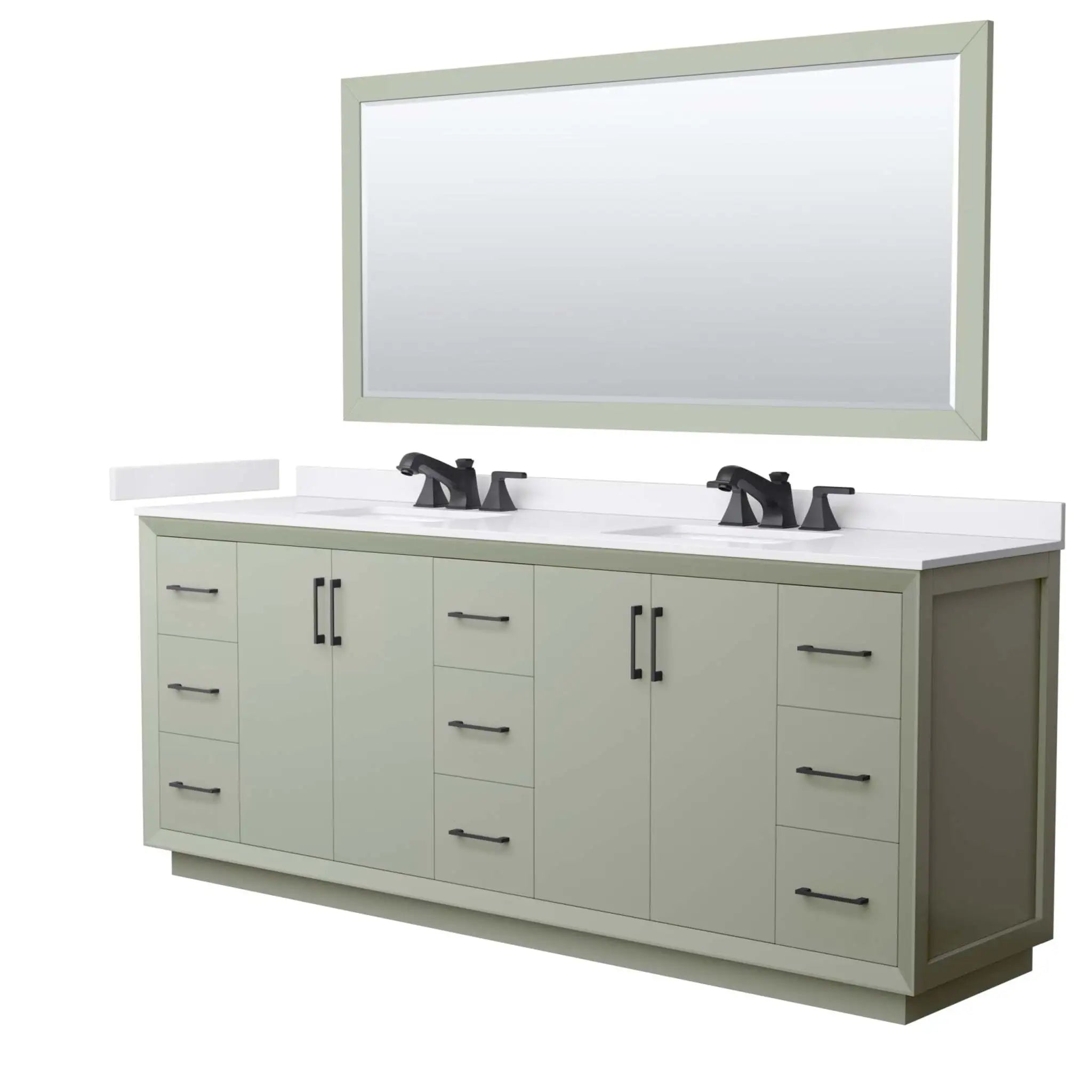 84" Strada Double Bathroom Vanity in Light Green with Matte Black Trim & 70" Mirror by Wyndham