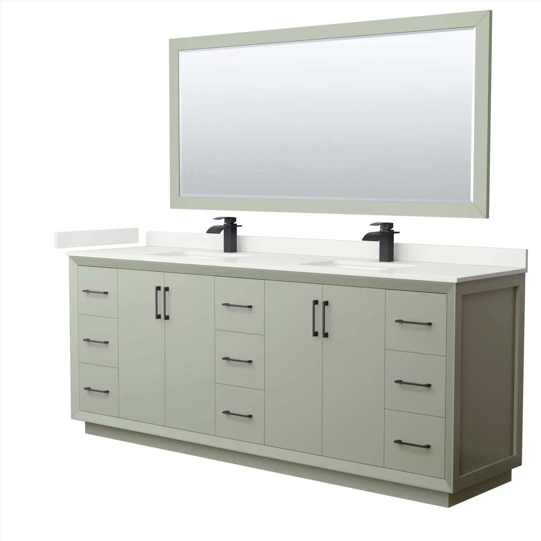 84" Strada Double Bathroom Vanity in Light Green with Matte Black Trim & 70" Mirror by Wyndham