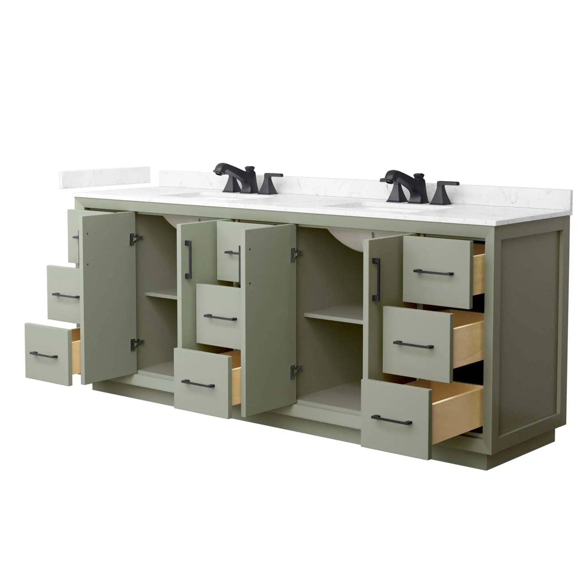 84" Strada Double Bathroom Vanity in Light Green with Matte Black Trim by Wyndham