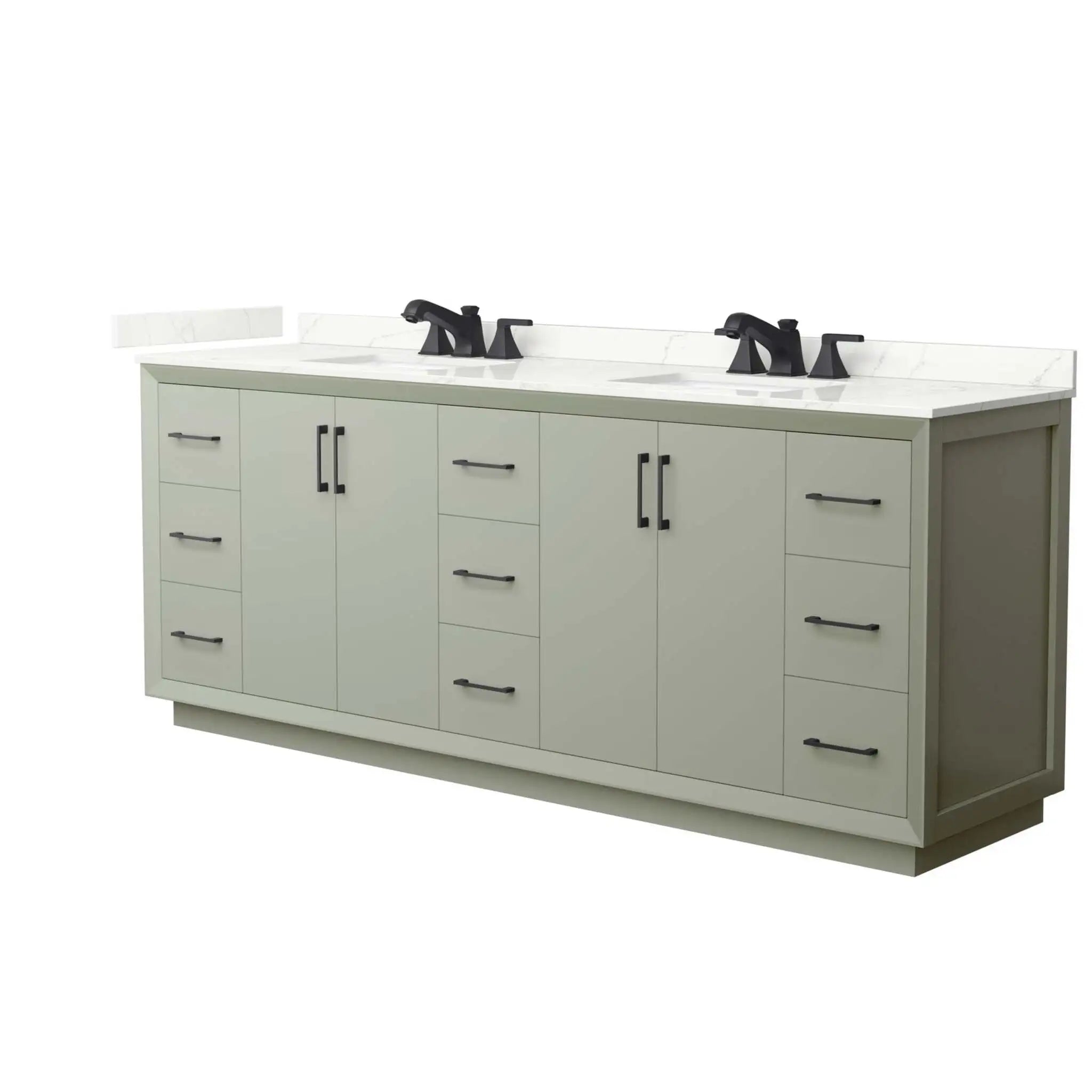84" Strada Double Bathroom Vanity in Light Green with Matte Black Trim by Wyndham