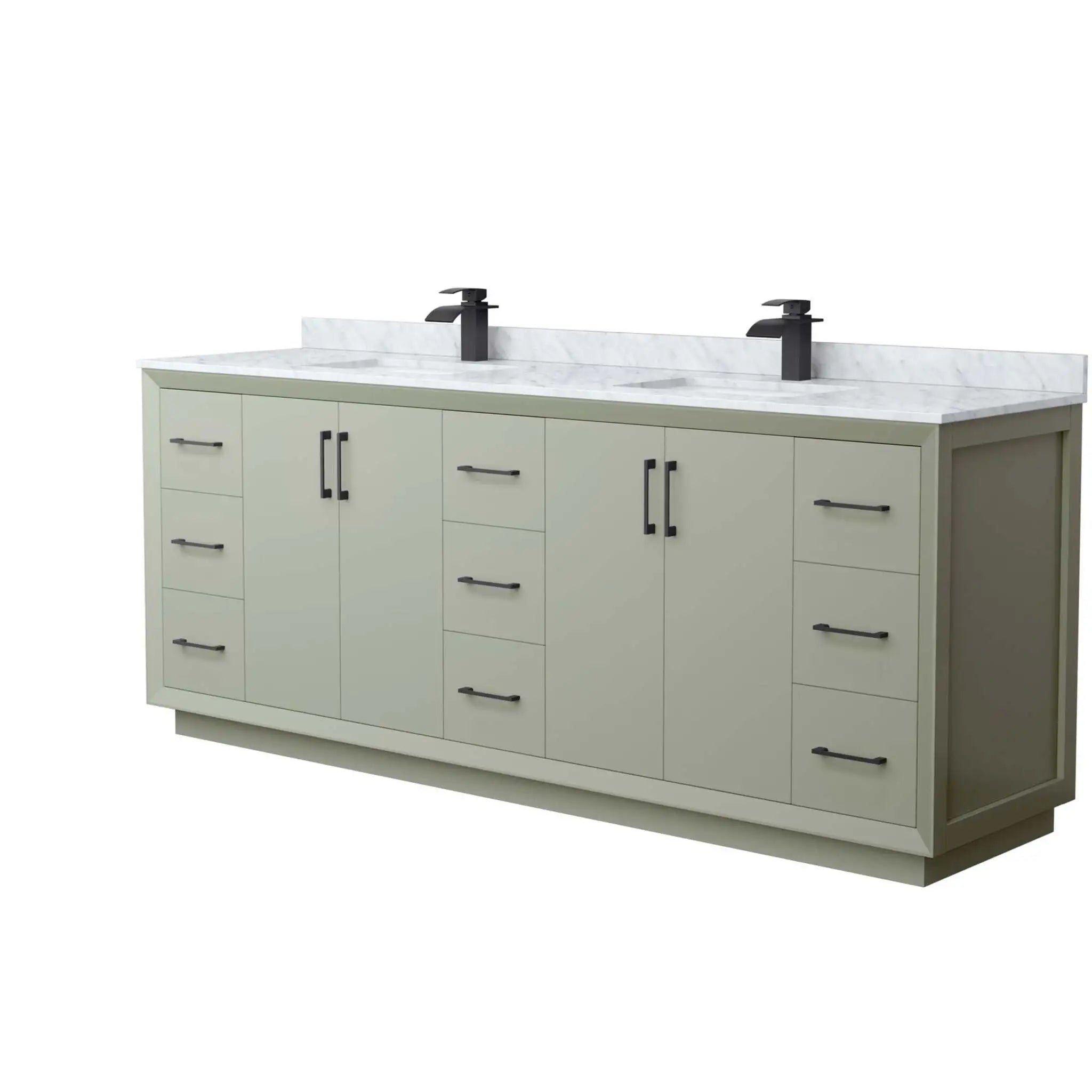 84" Strada Double Bathroom Vanity in Light Green with Matte Black Trim by Wyndham