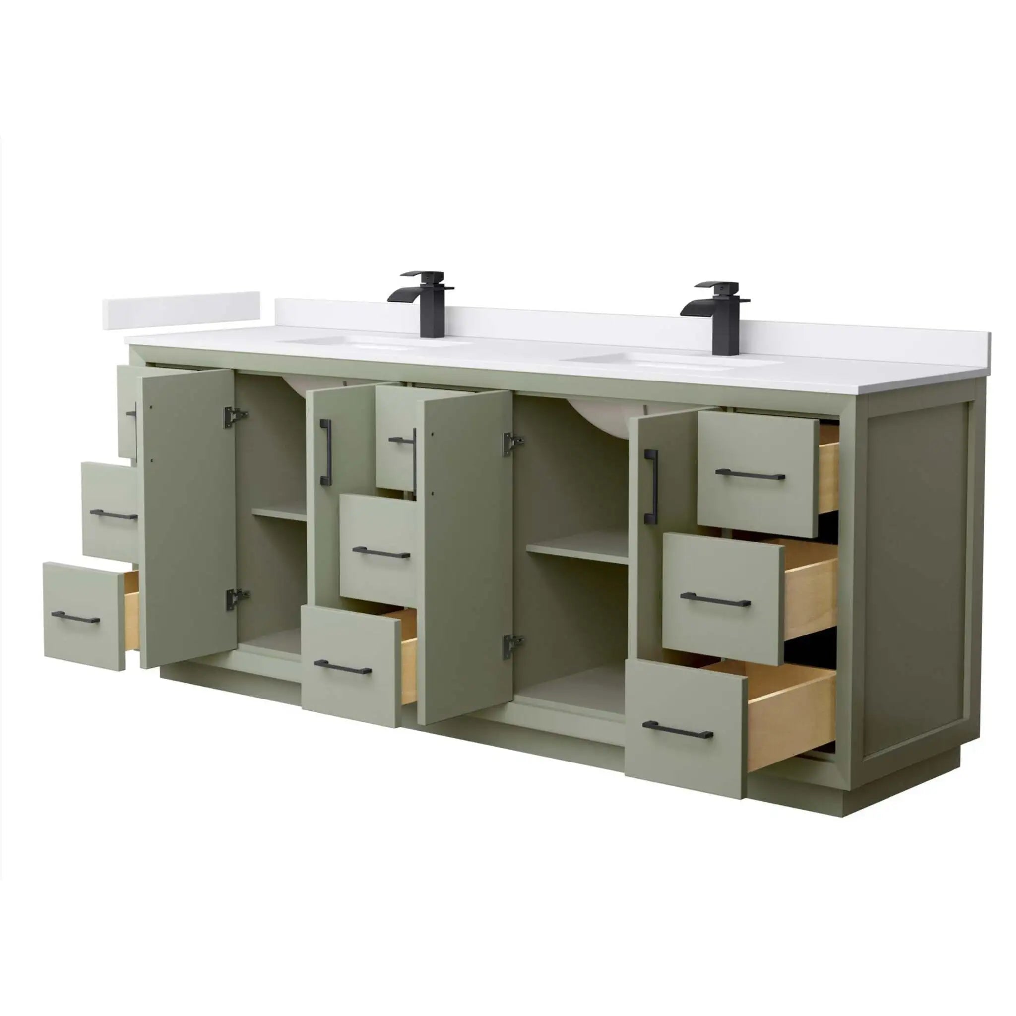 84" Strada Double Bathroom Vanity in Light Green with Matte Black Trim by Wyndham