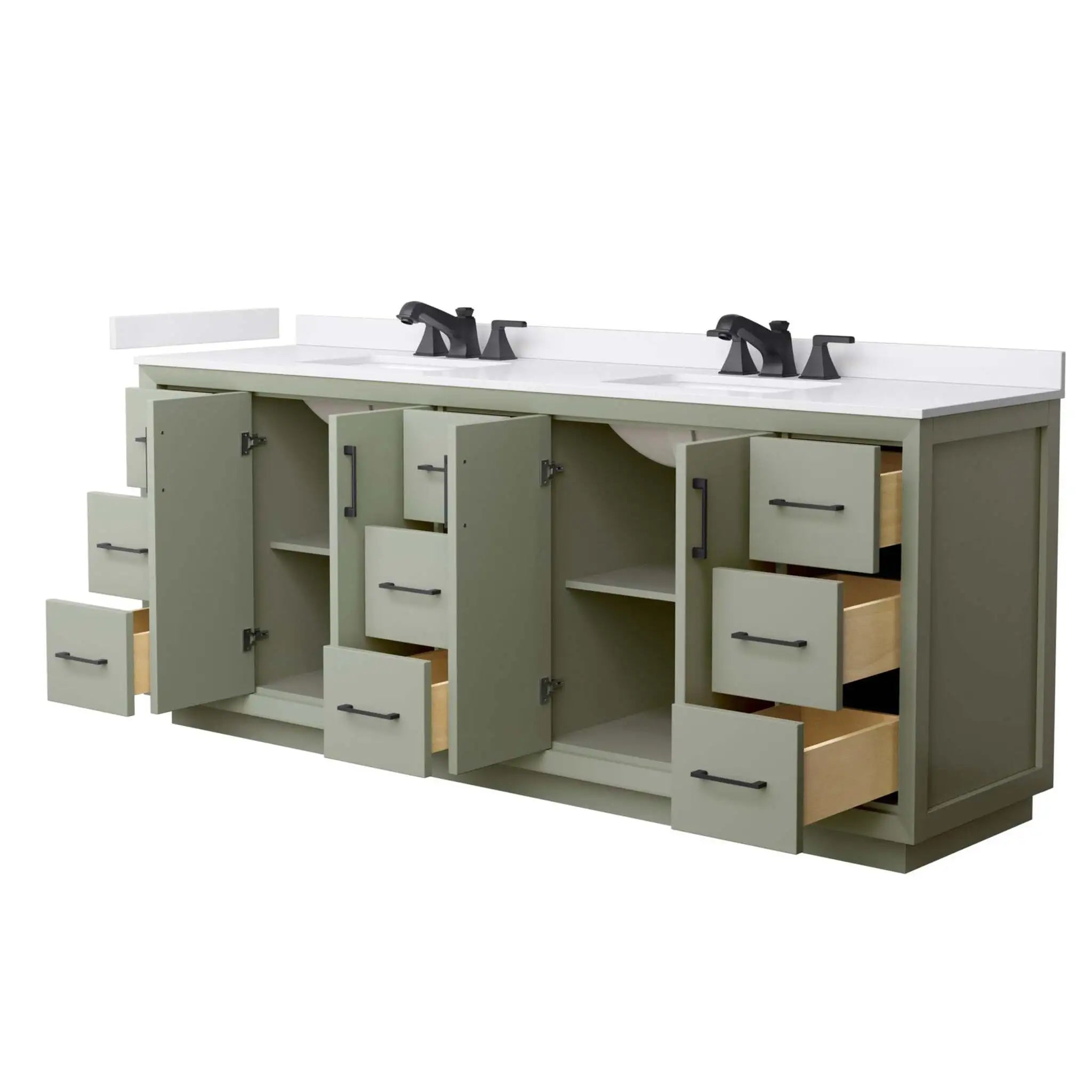 84" Strada Double Bathroom Vanity in Light Green with Matte Black Trim by Wyndham