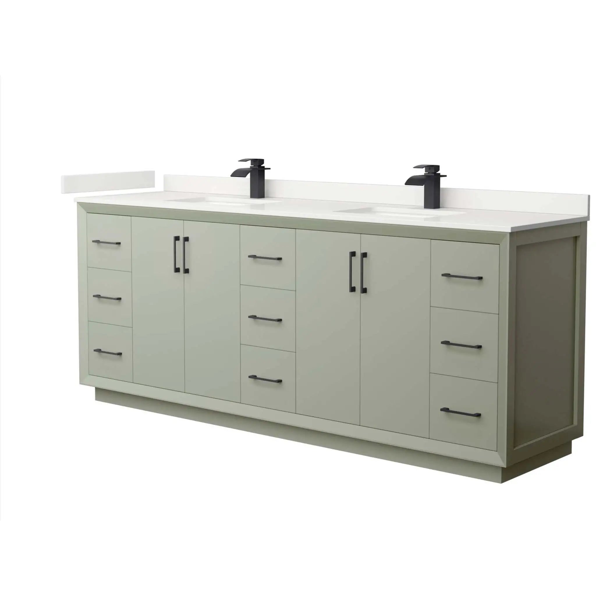 84" Strada Double Bathroom Vanity in Light Green with Matte Black Trim by Wyndham