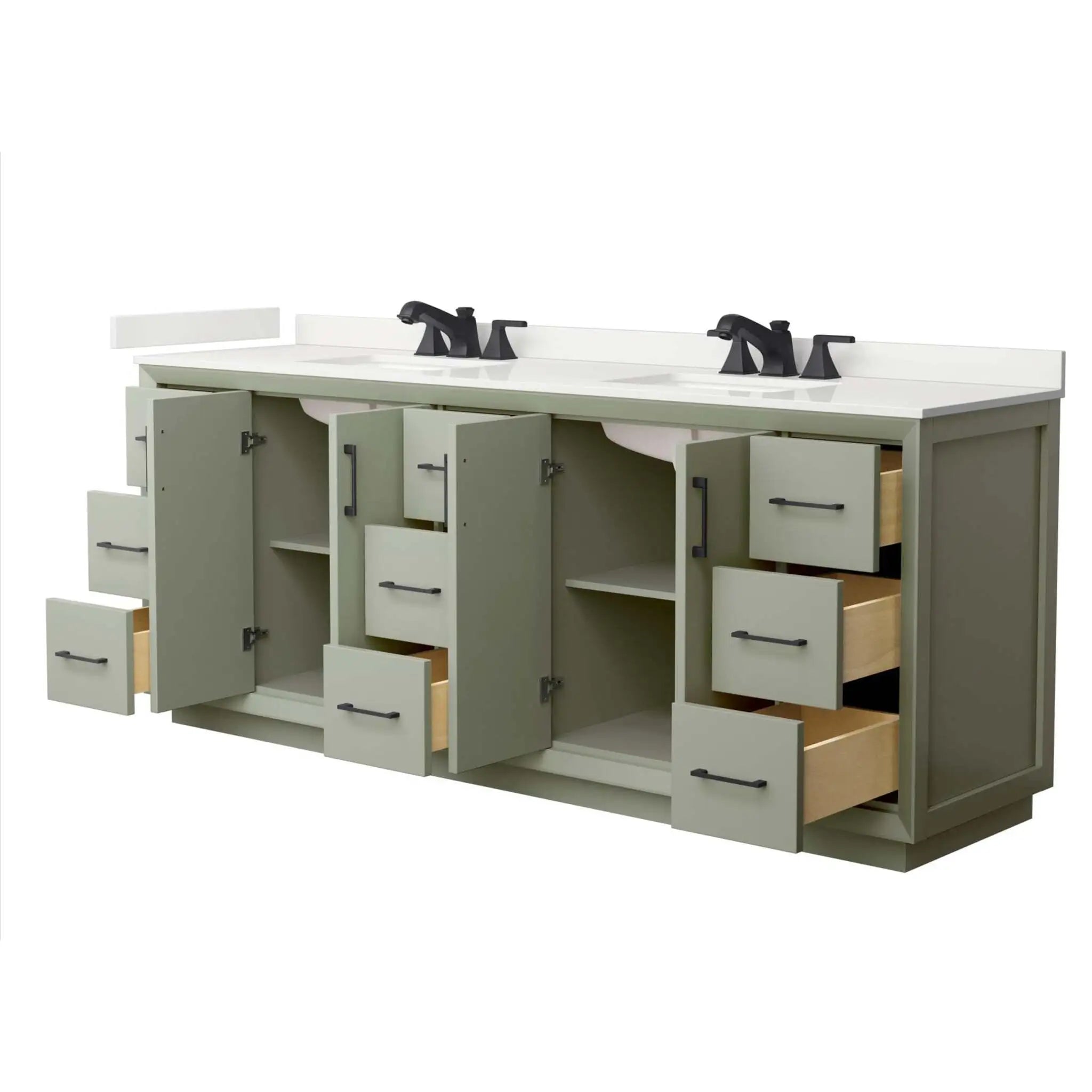 84" Strada Double Bathroom Vanity in Light Green with Matte Black Trim by Wyndham