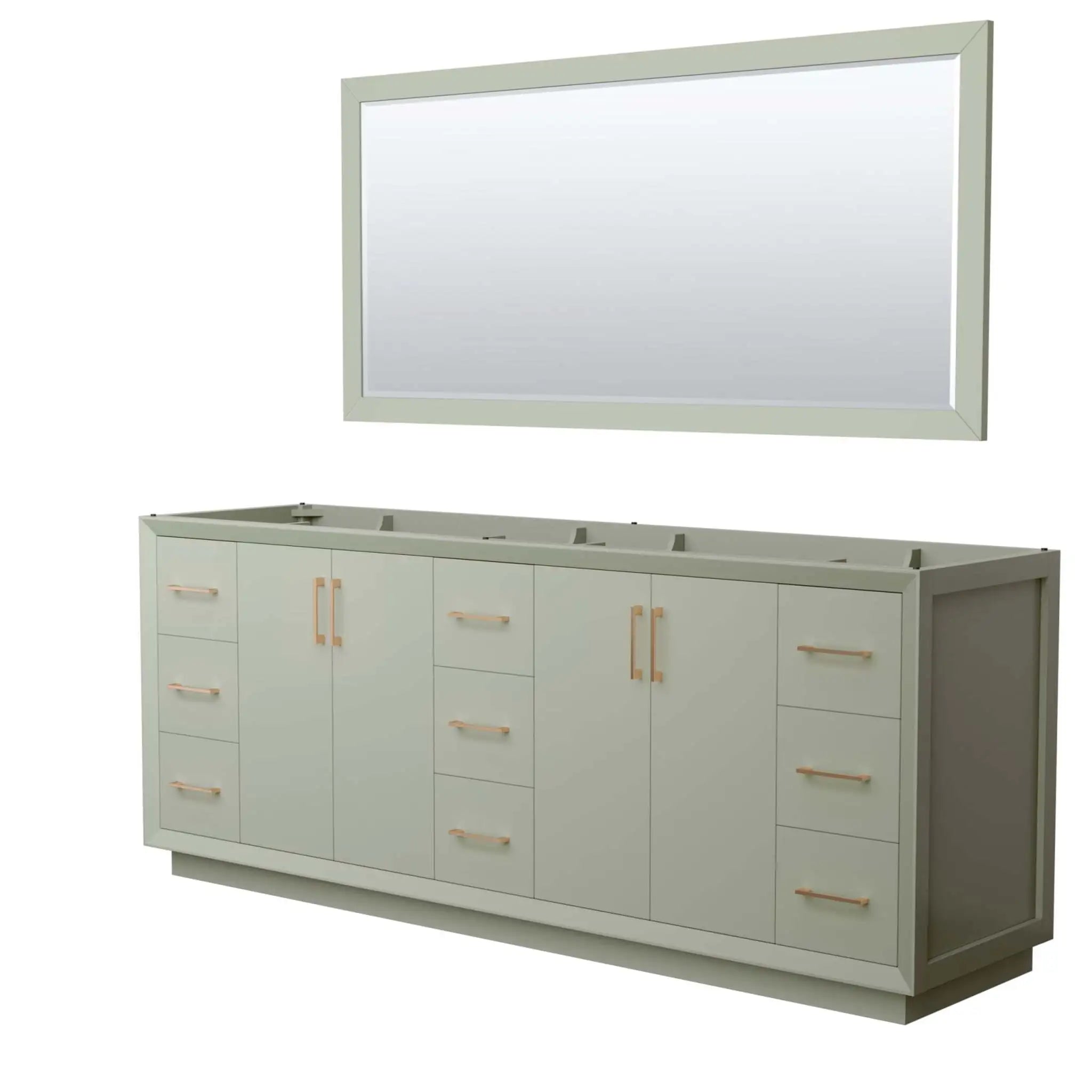 84" Strada Double Bathroom Vanity in Light Green with Satin Bronze Trim & 70" Mirror by Wyndham