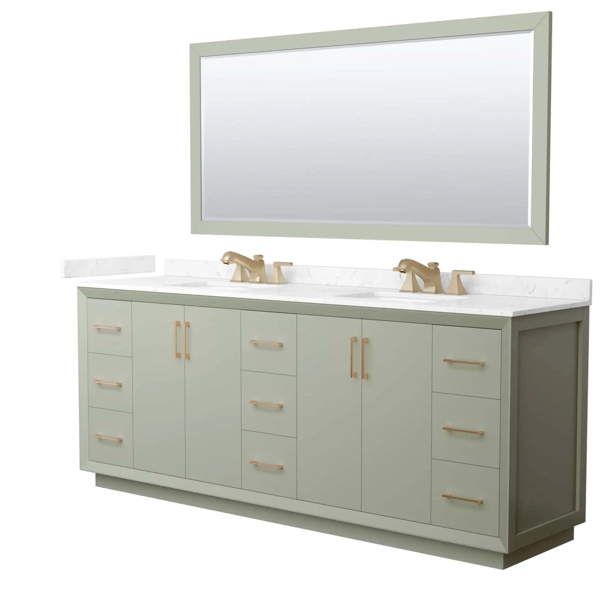 84" Strada Double Bathroom Vanity in Light Green with Satin Bronze Trim & 70" Mirror by Wyndham