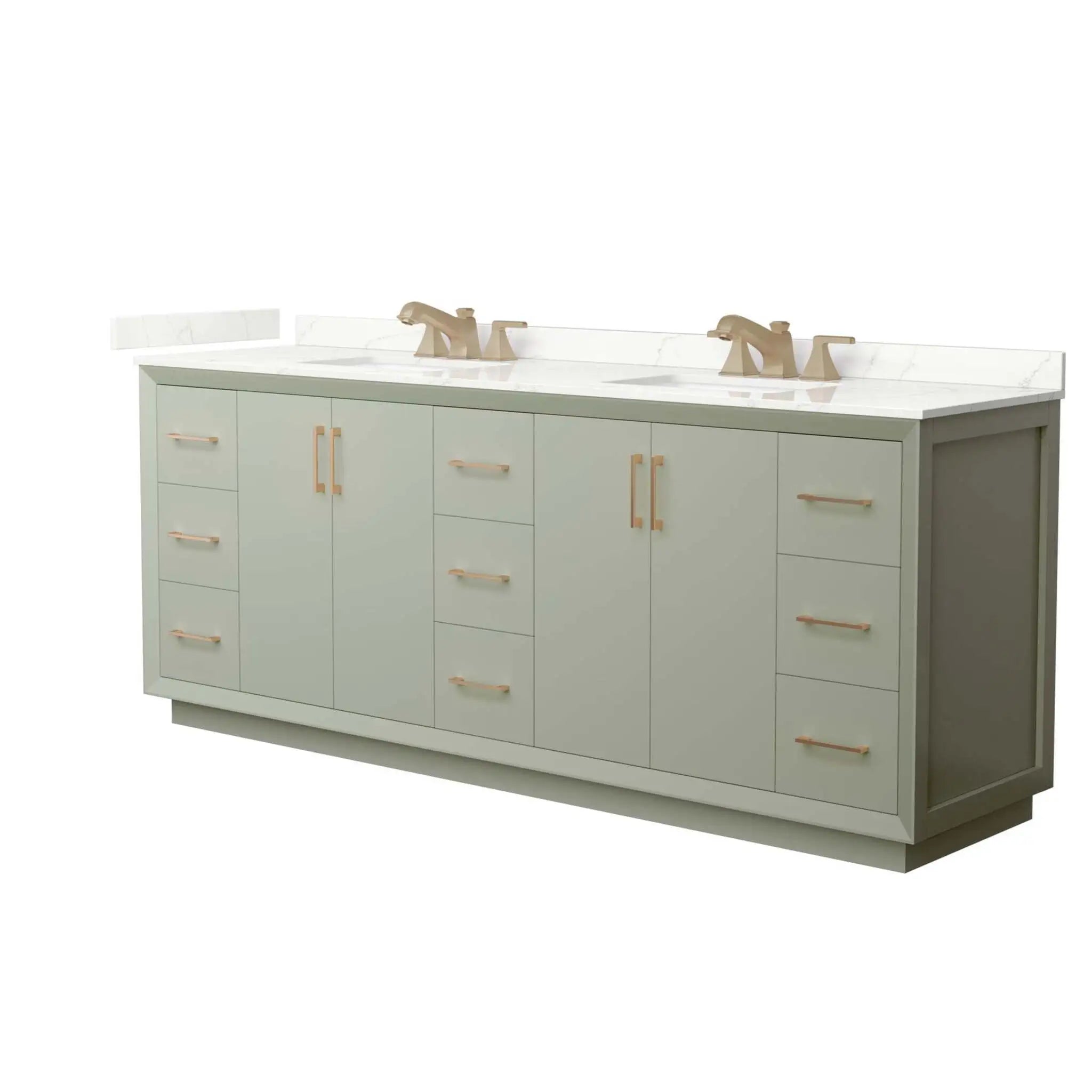 84" Strada Double Bathroom Vanity in Light Green with Satin Bronze Trim by Wyndham