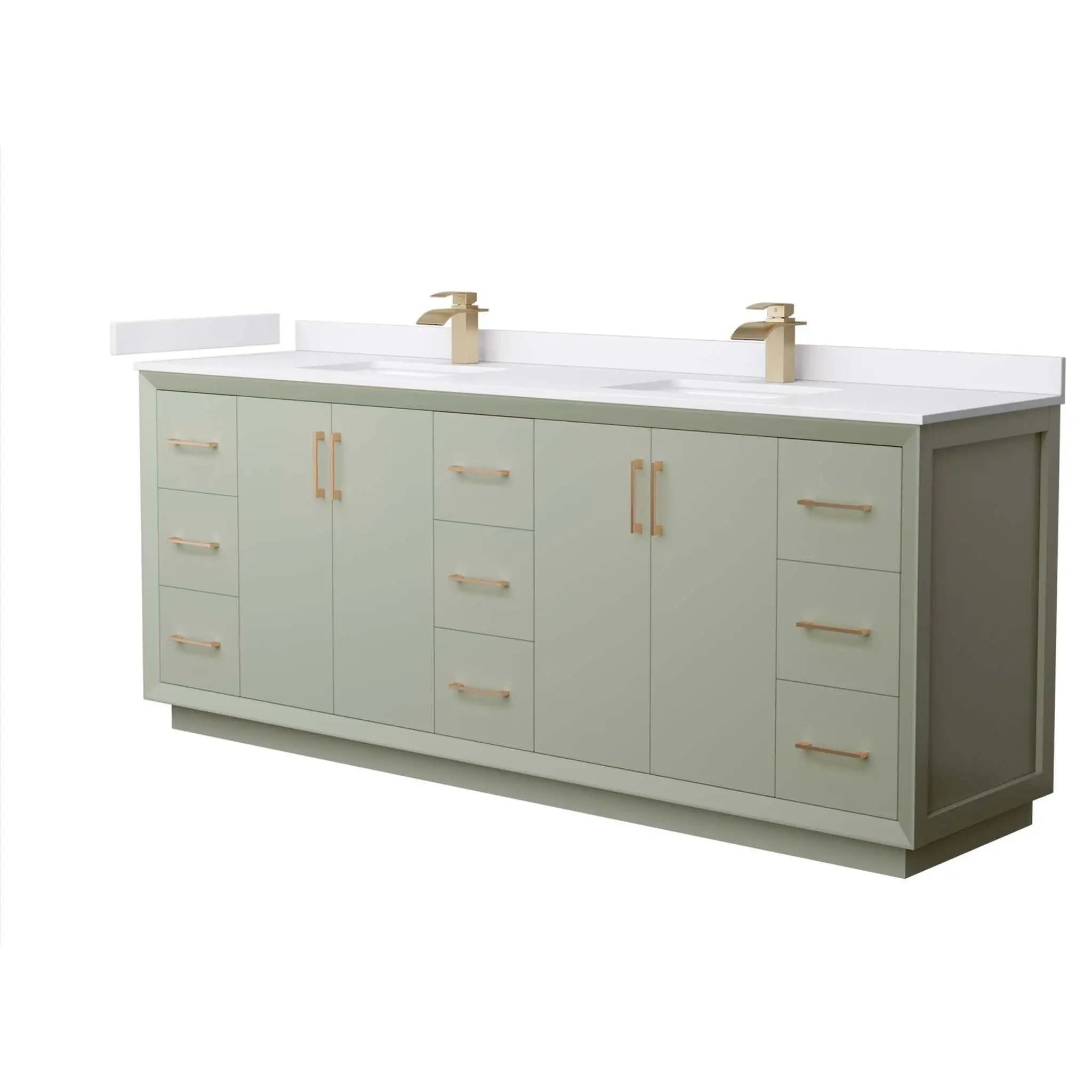 84" Strada Double Bathroom Vanity in Light Green with Satin Bronze Trim by Wyndham