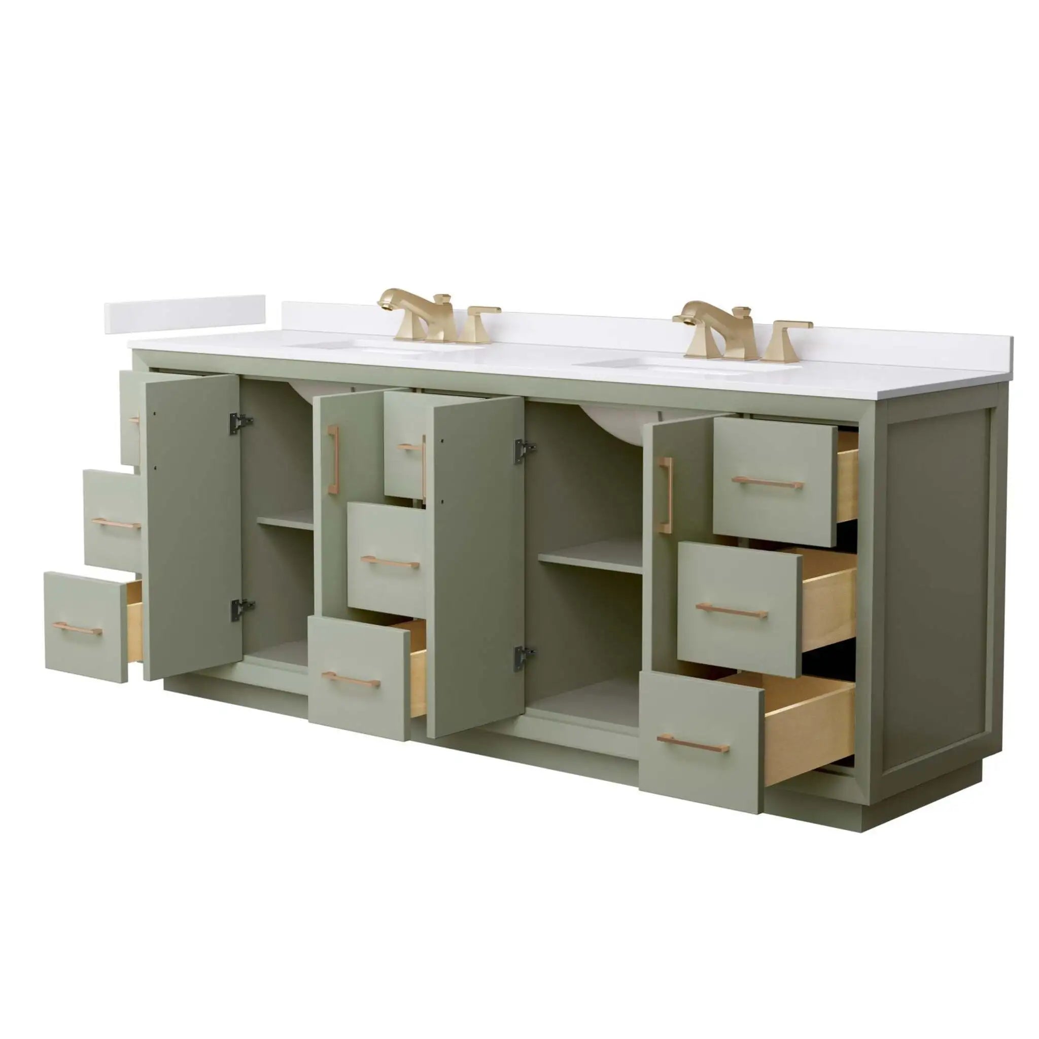 84" Strada Double Bathroom Vanity in Light Green with Satin Bronze Trim by Wyndham