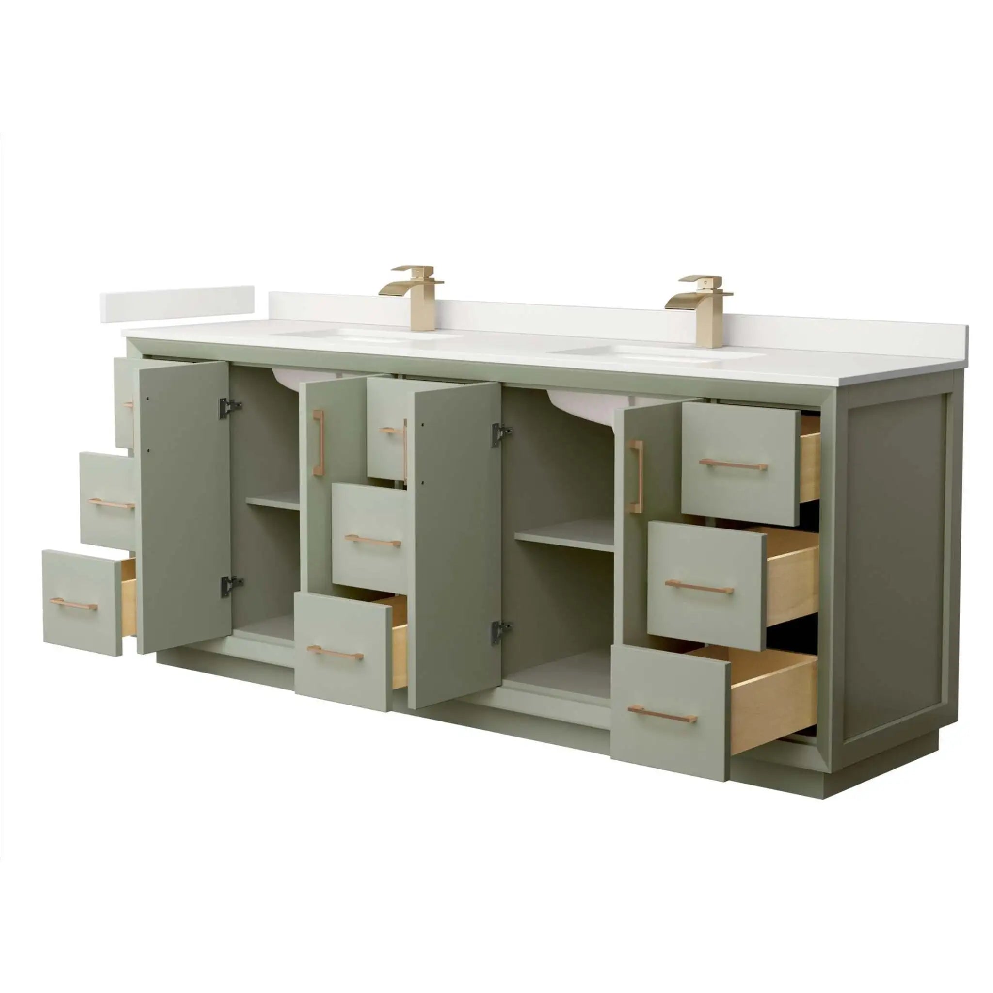 84" Strada Double Bathroom Vanity in Light Green with Satin Bronze Trim by Wyndham