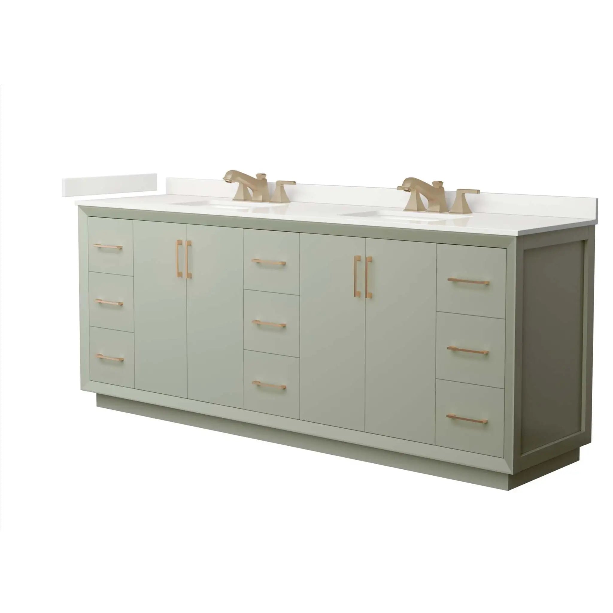84" Strada Double Bathroom Vanity in Light Green with Satin Bronze Trim by Wyndham