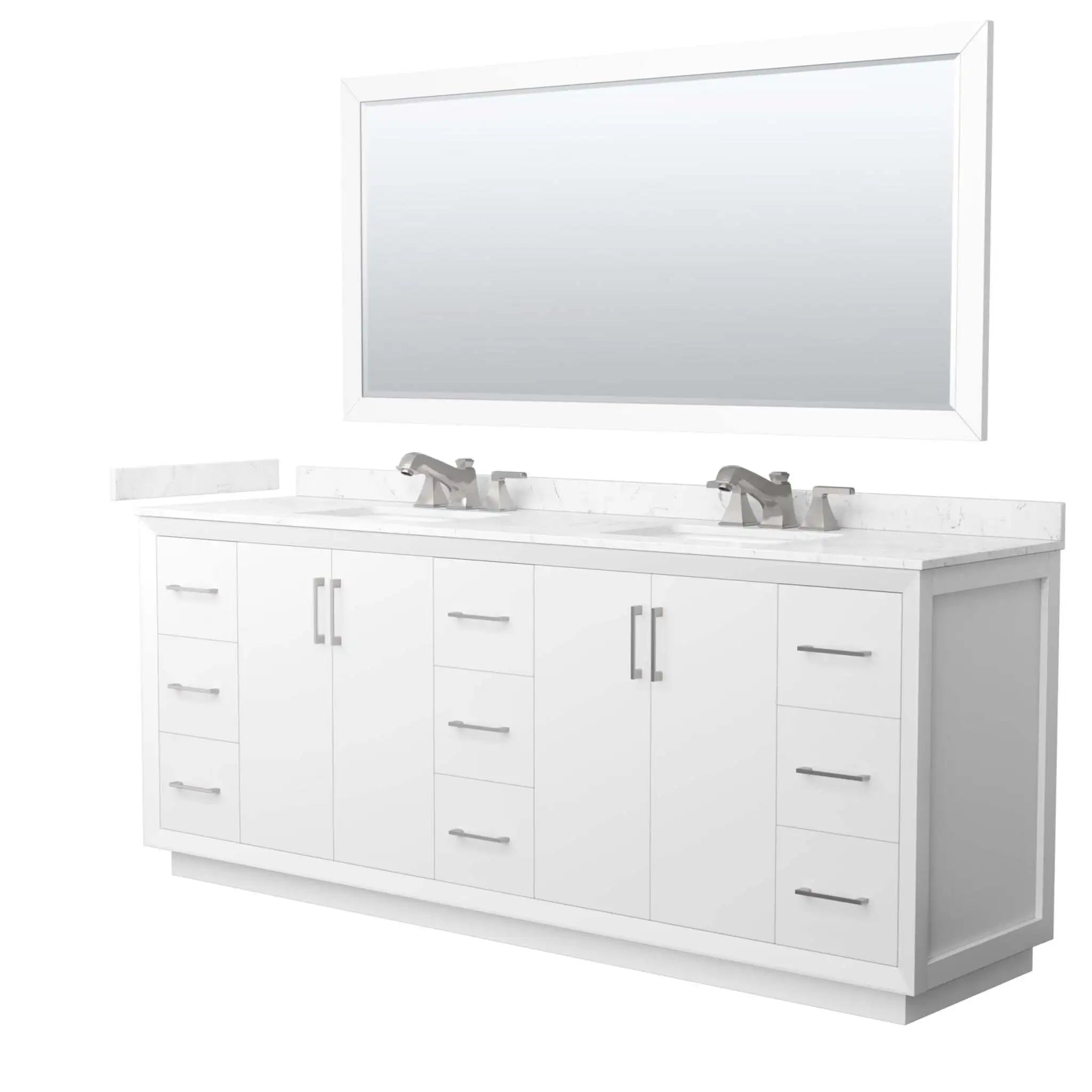 84" Strada Double Bathroom Vanity in White with Brushed Nickel Trim & 70" Mirror by Wyndham