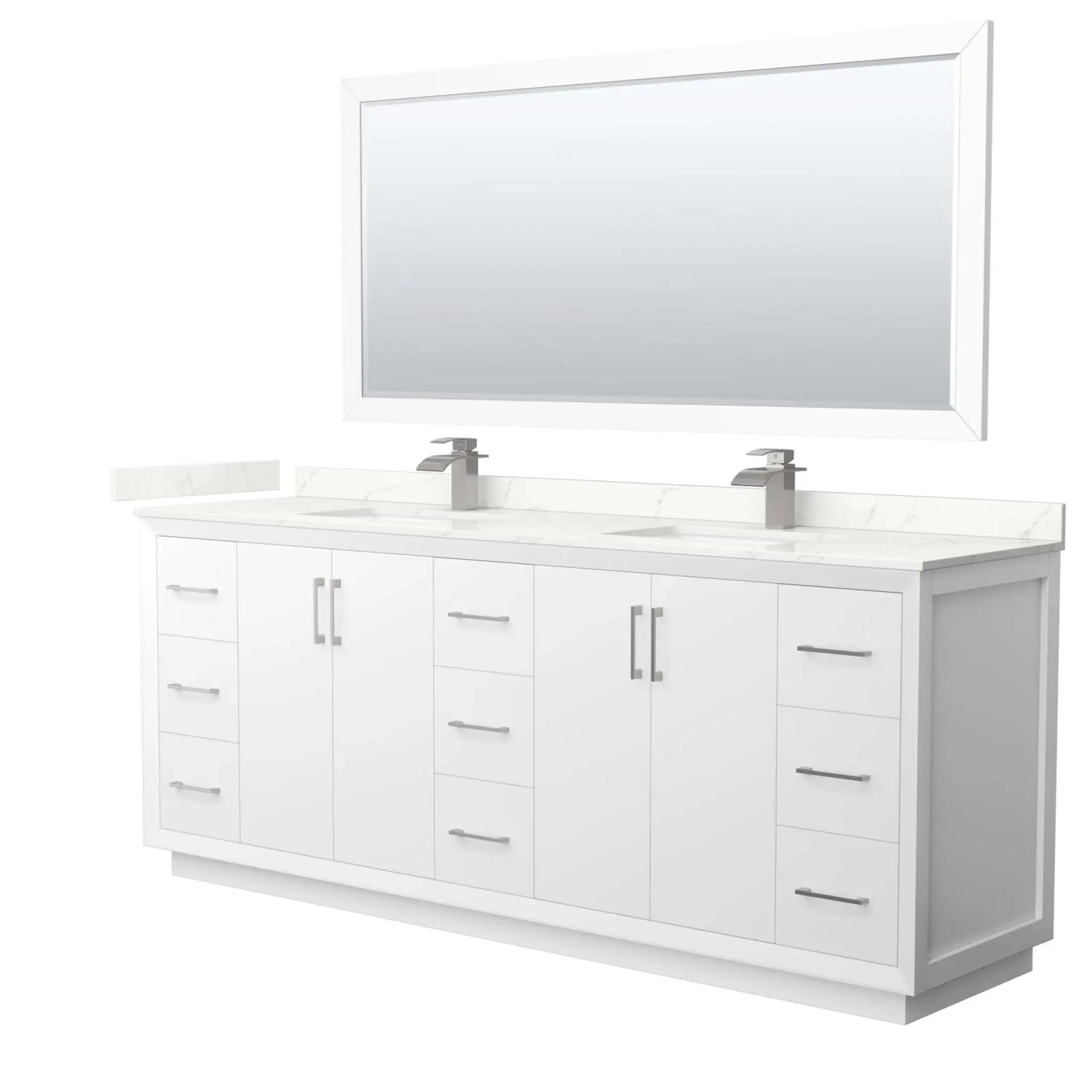 84" Strada Double Bathroom Vanity in White with Brushed Nickel Trim & 70" Mirror by Wyndham
