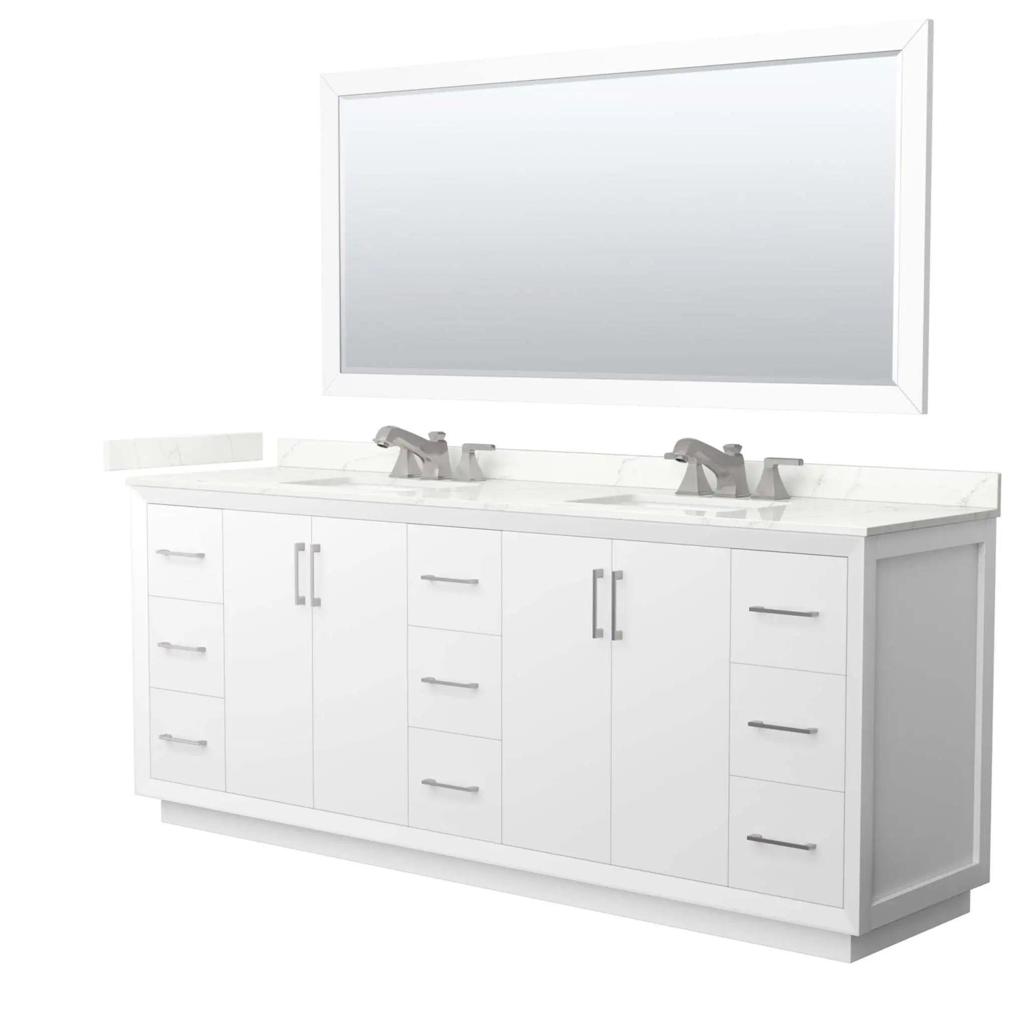 84" Strada Double Bathroom Vanity in White with Brushed Nickel Trim & 70" Mirror by Wyndham