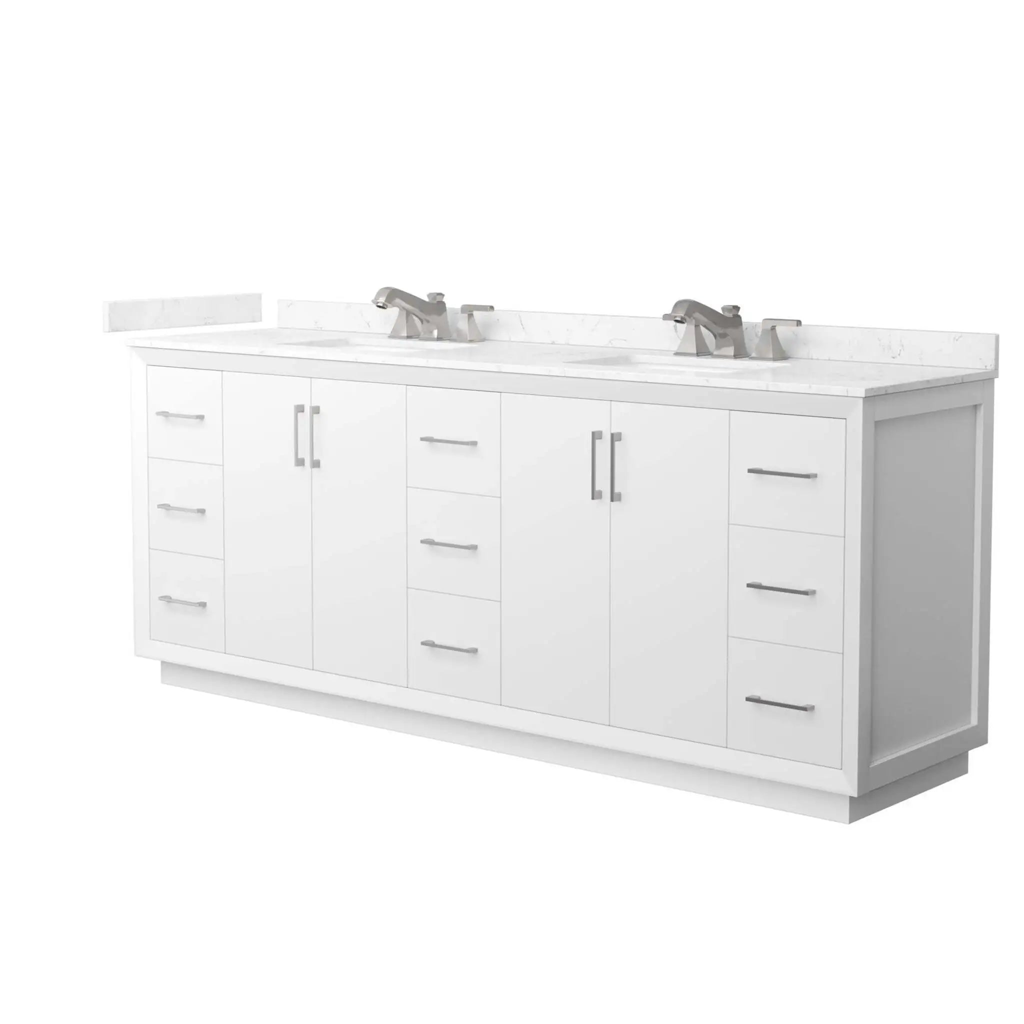 84" Strada Double Bathroom Vanity in White with Brushed Nickel Trim by Wyndham