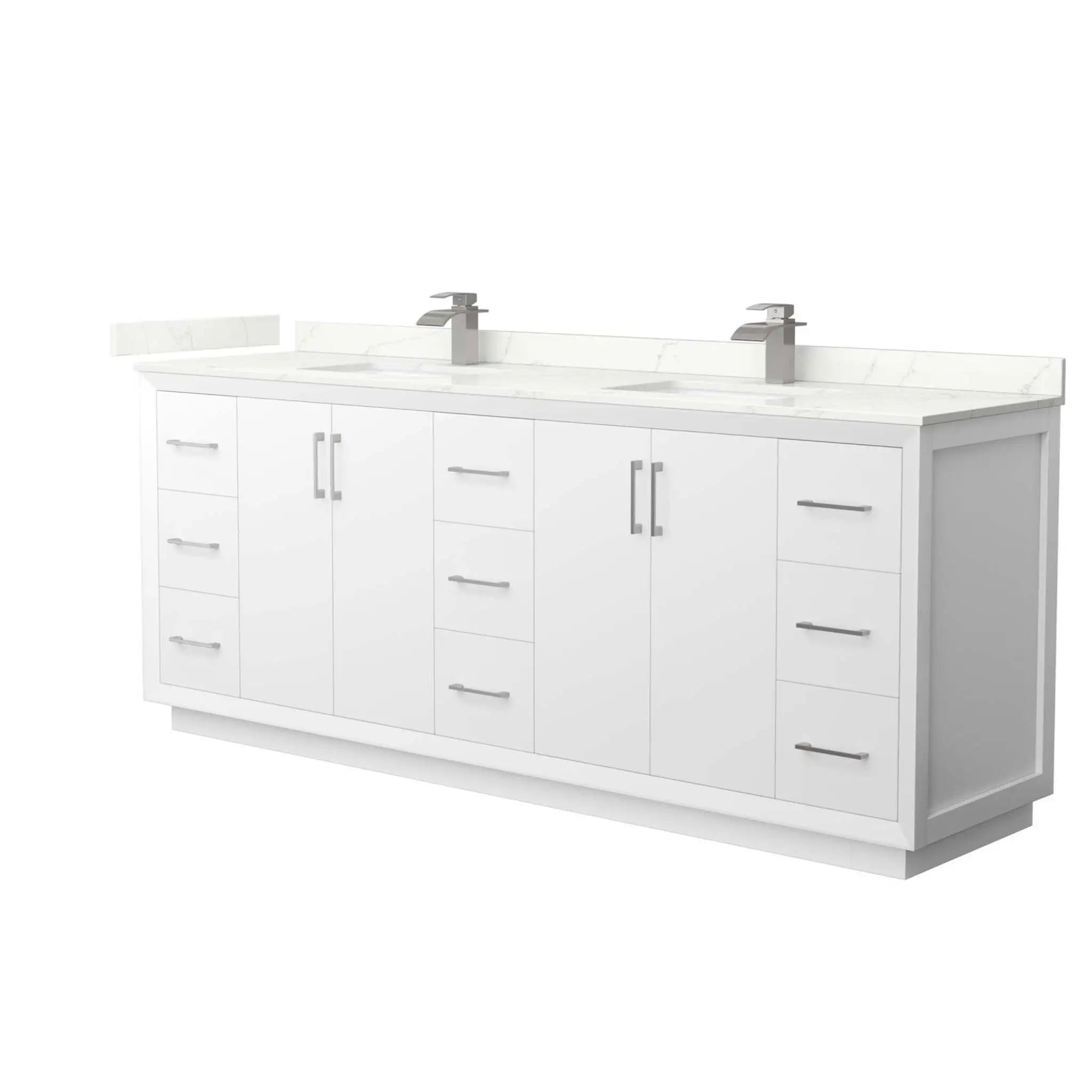 84" Strada Double Bathroom Vanity in White with Brushed Nickel Trim by Wyndham