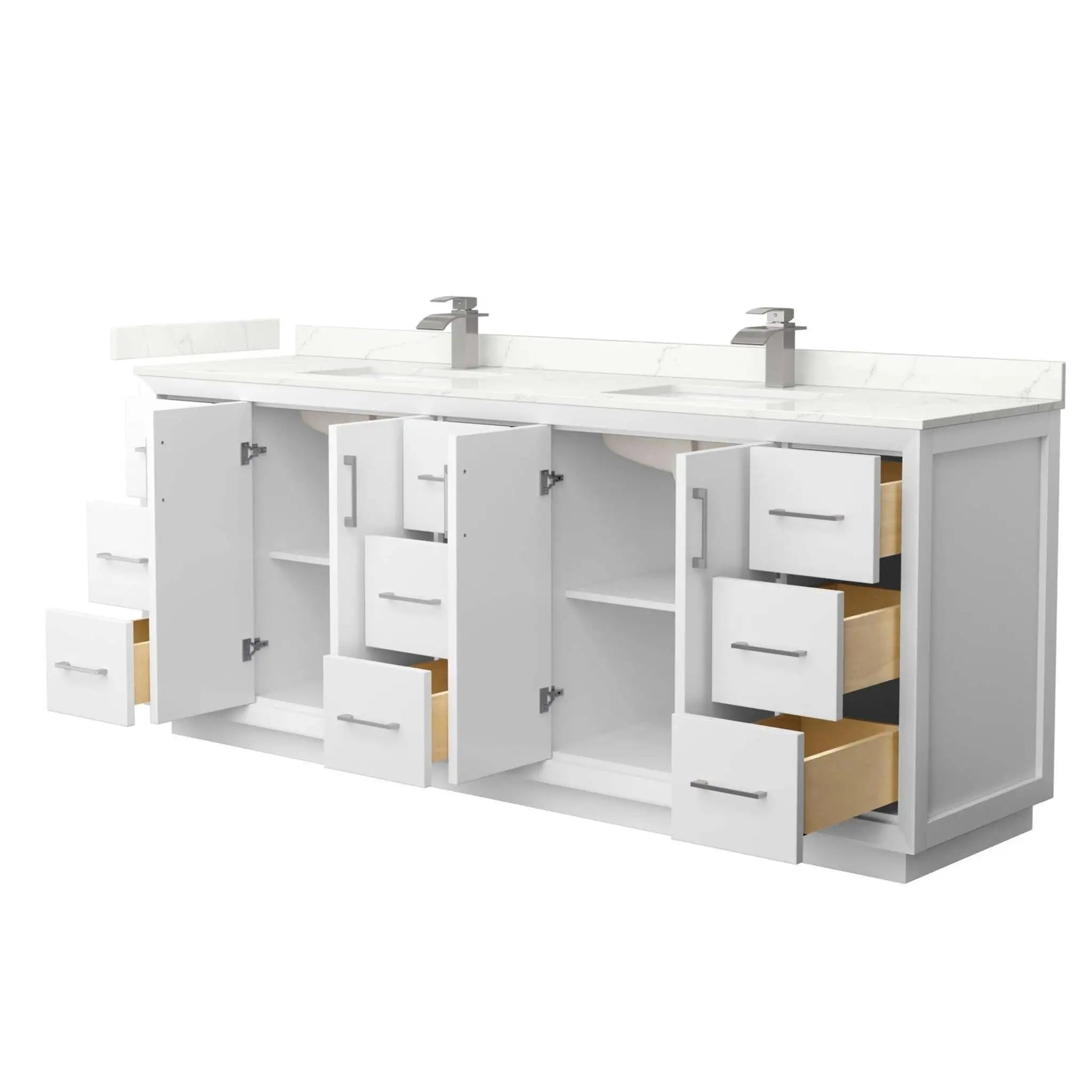 84" Strada Double Bathroom Vanity in White with Brushed Nickel Trim by Wyndham