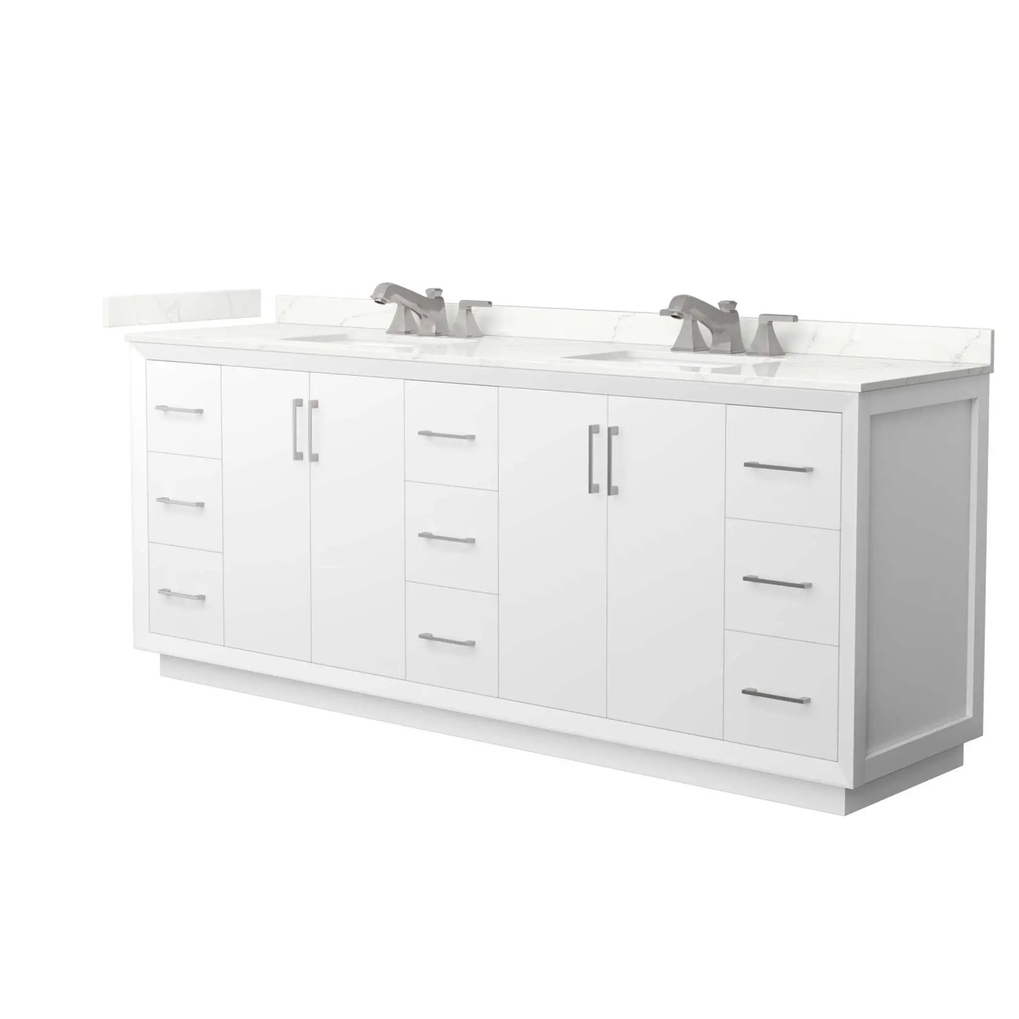 84" Strada Double Bathroom Vanity in White with Brushed Nickel Trim by Wyndham